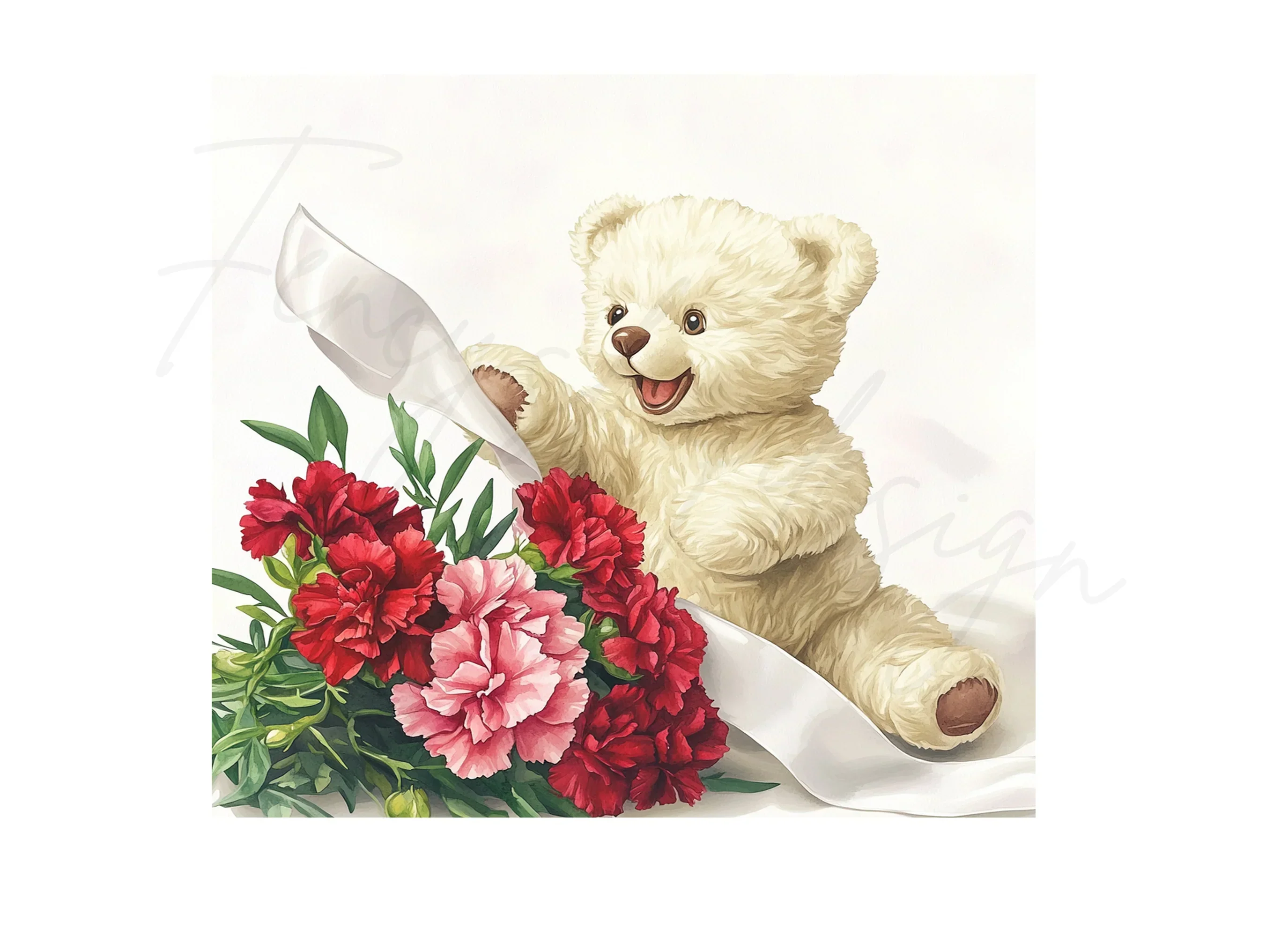 Cute Teddy Bears with Carnation Bouquets Clipart Bundle - Image 2
