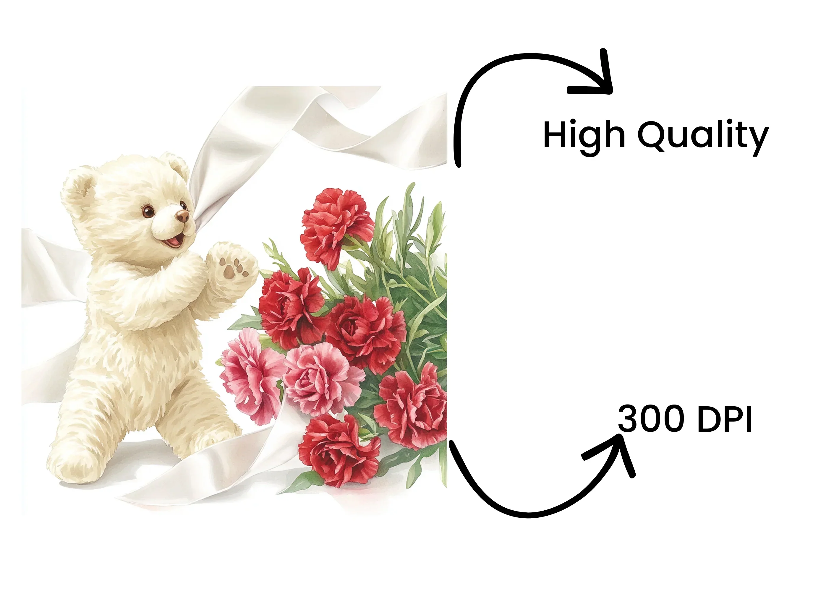 Cute Teddy Bears with Carnation Bouquets Clipart Bundle - Image 4