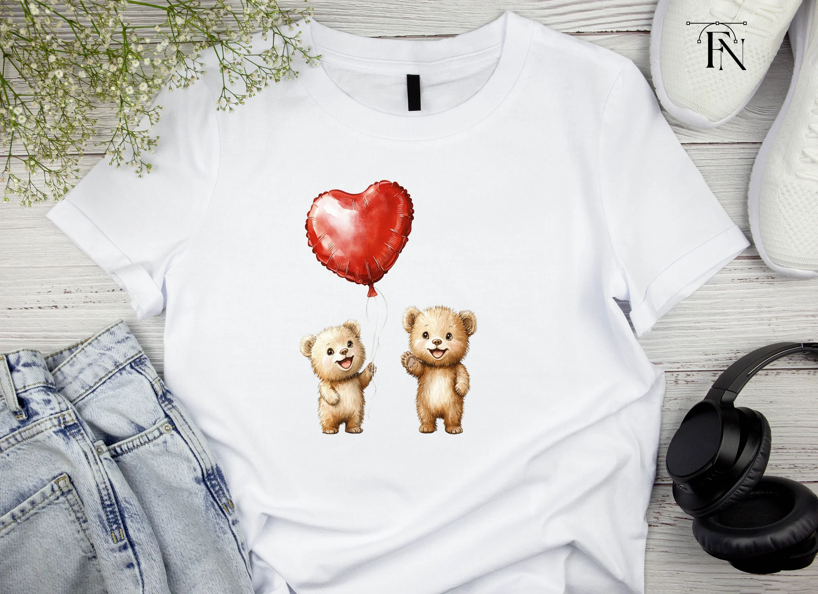 Cute Teddy Bears with Heart Balloons Clipart Bundle - Image 5