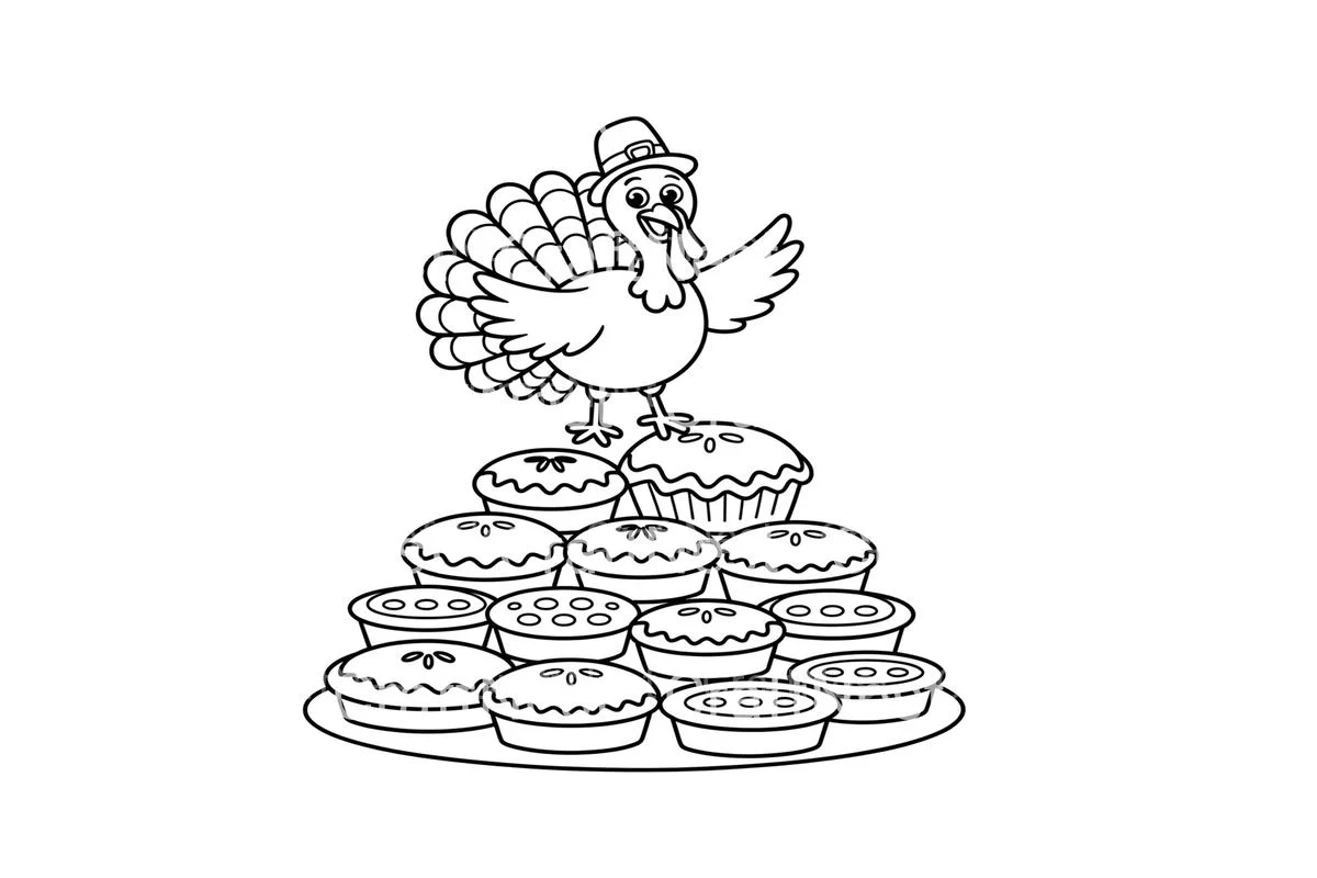 Cute Turkey on Pie Stack Coloring Books - Image 2