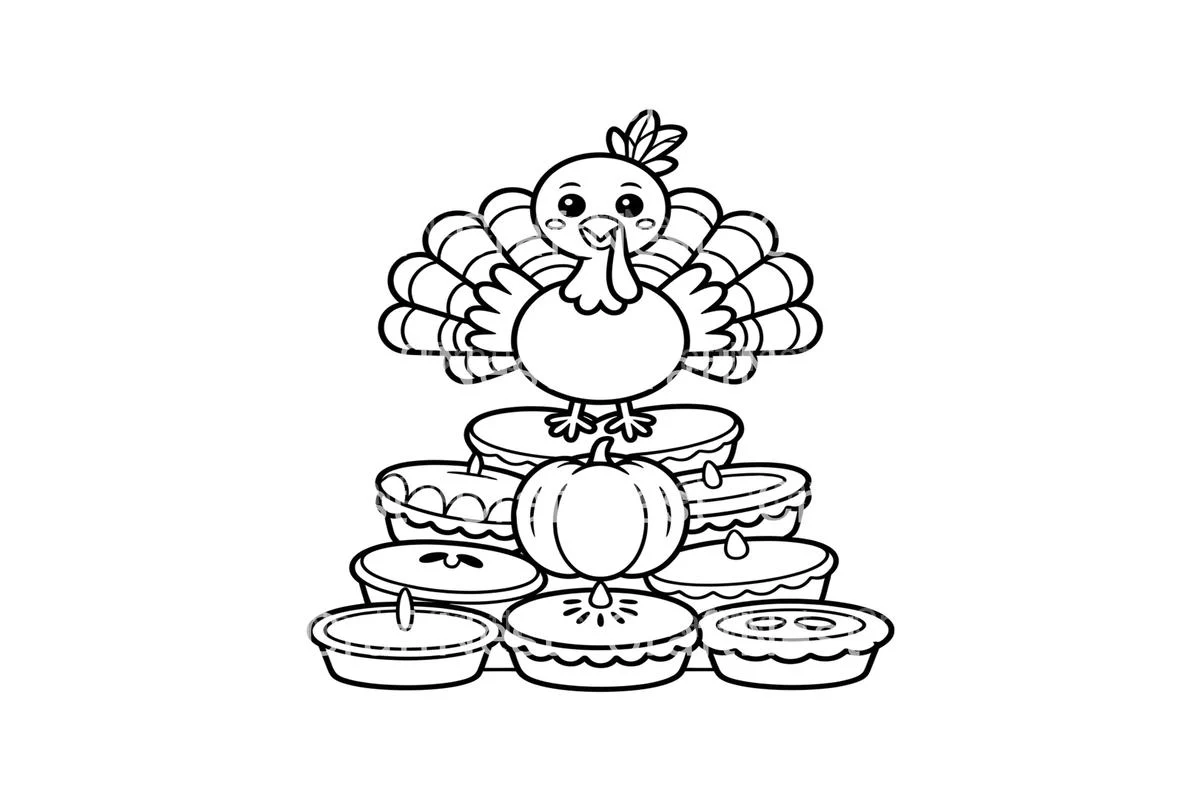 Cute Turkey on Pie Stack Coloring Books - Image 3