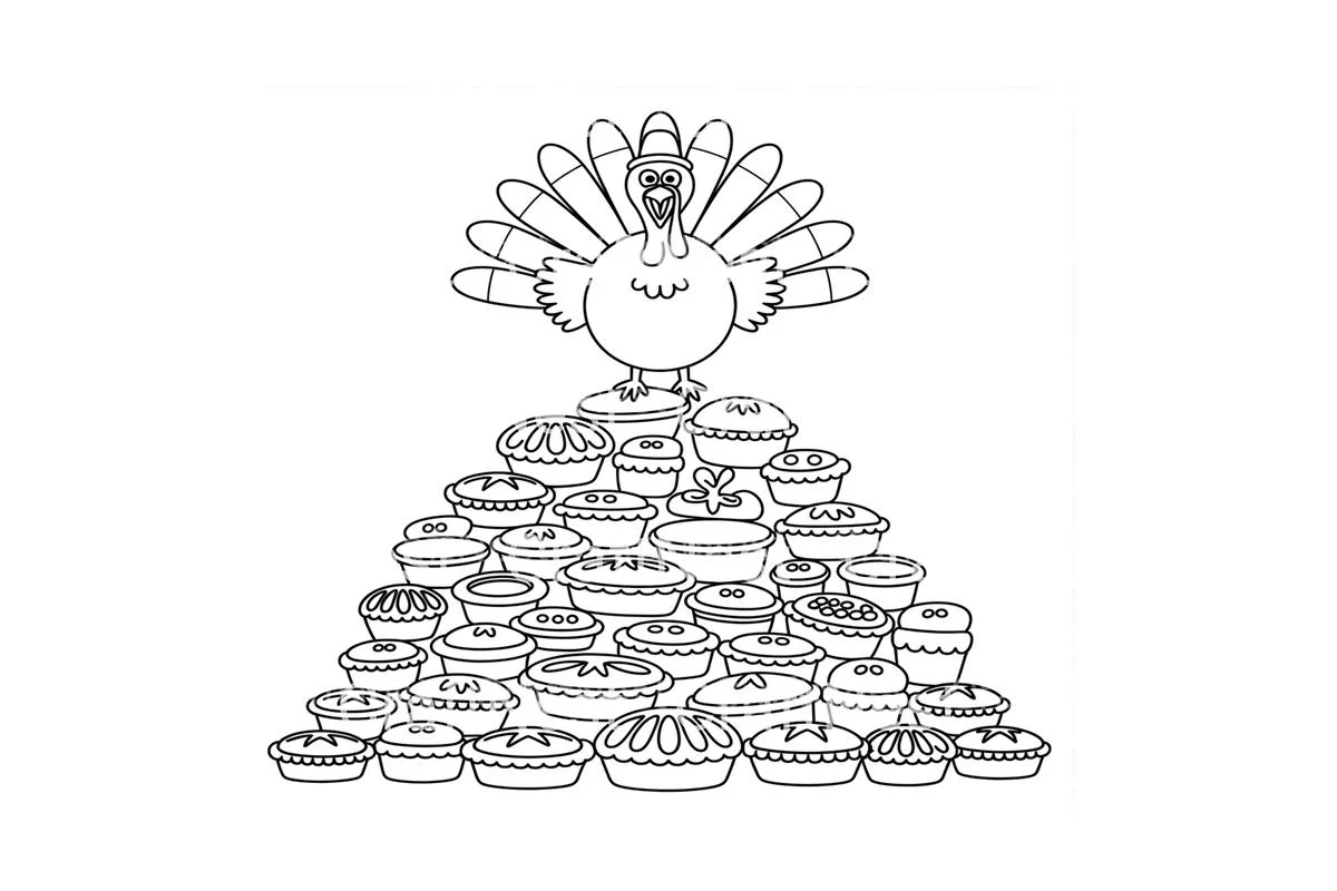 Cute Turkey on Pie Stack Coloring Books - Image 4