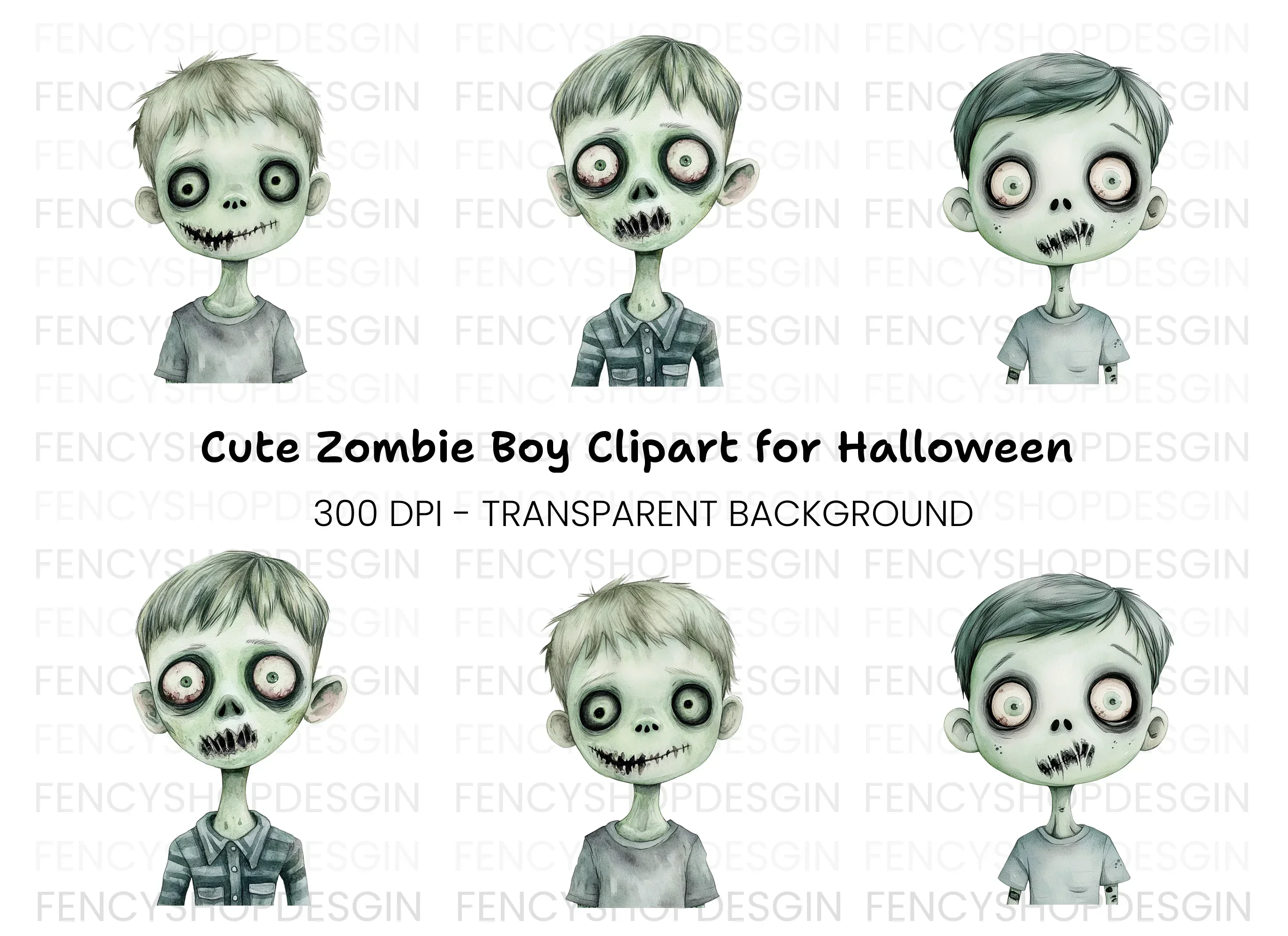 Cute Undead Kids Halloween Clipart Bundle