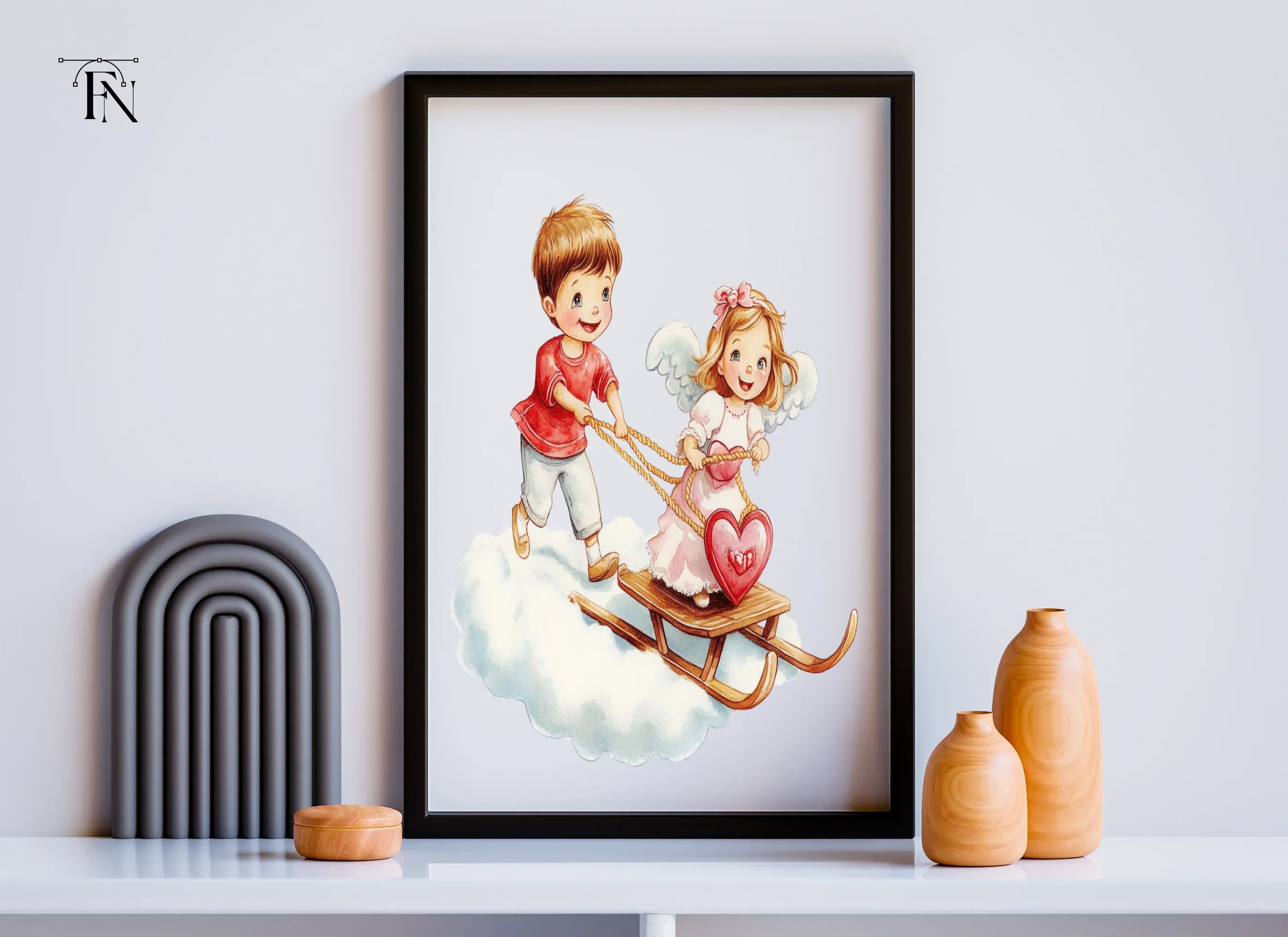 Cute Valentine Angels Sleigh Clipart Bundle - Image 2
