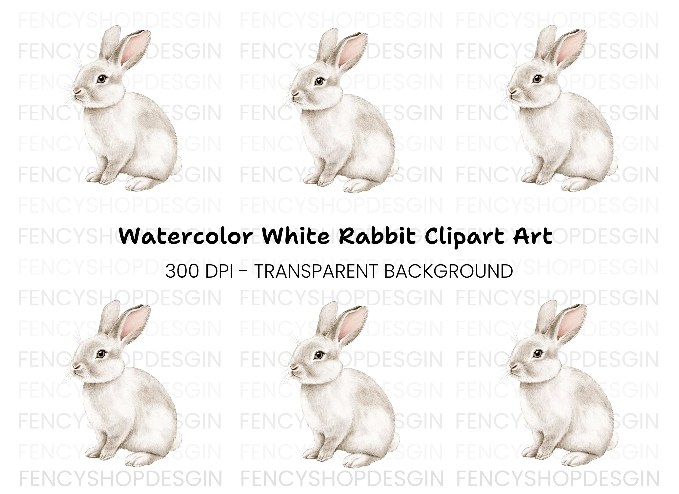 Cute White Bunny Rabbit Clipart Bundle