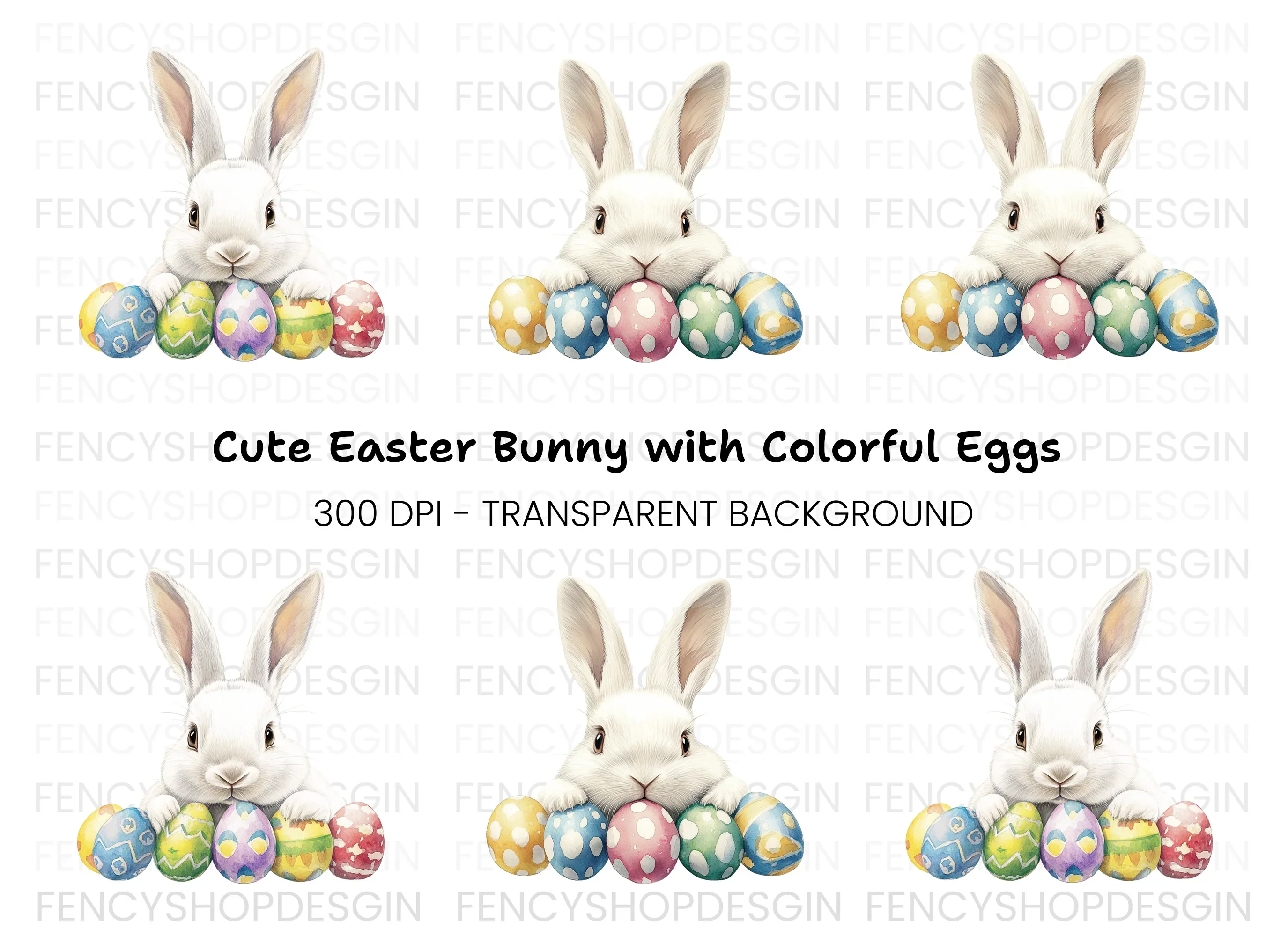 Cute White Easter Bunny Clipart Bundle