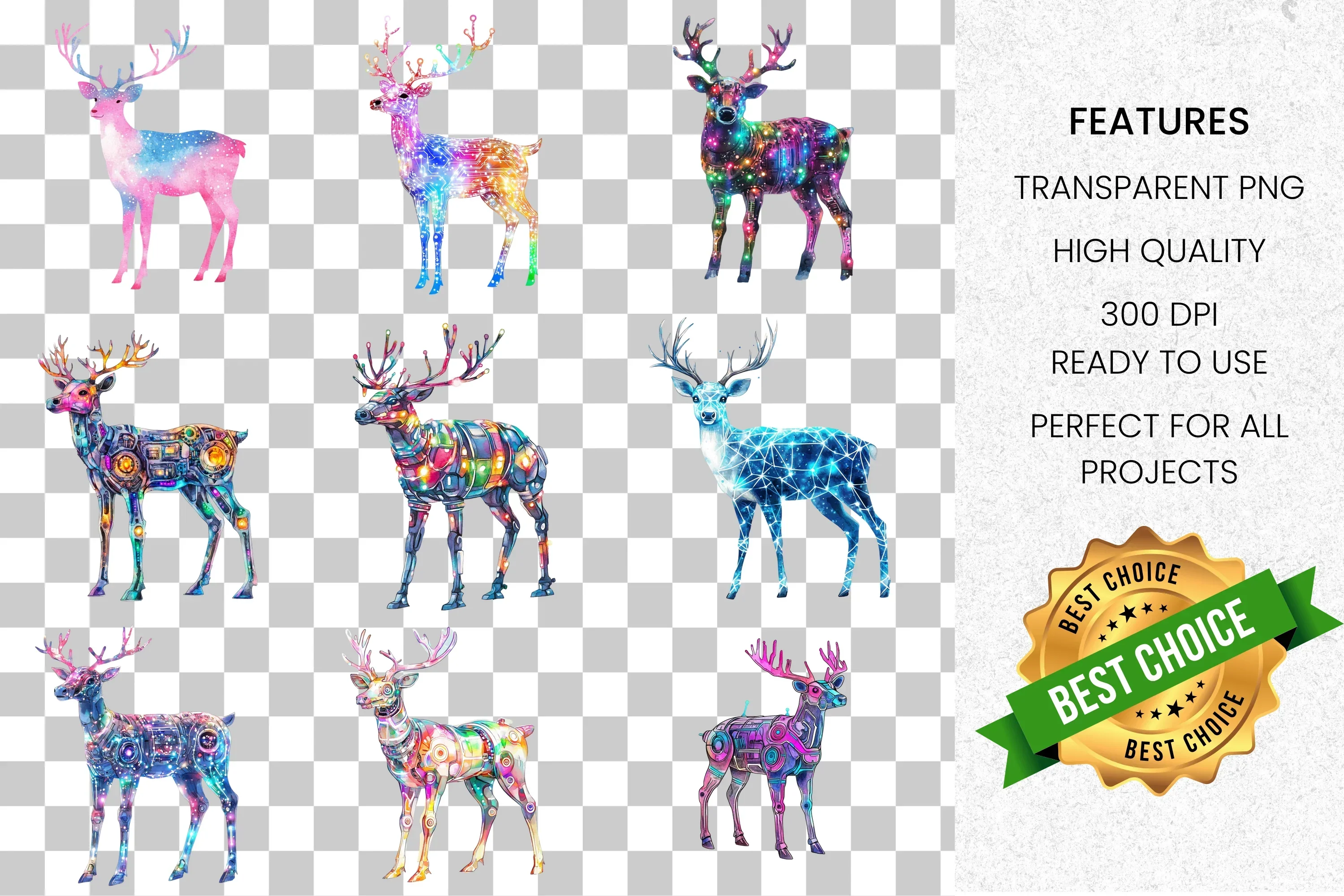 Cyberpunk Reindeer Clipart Bundle - Image 2