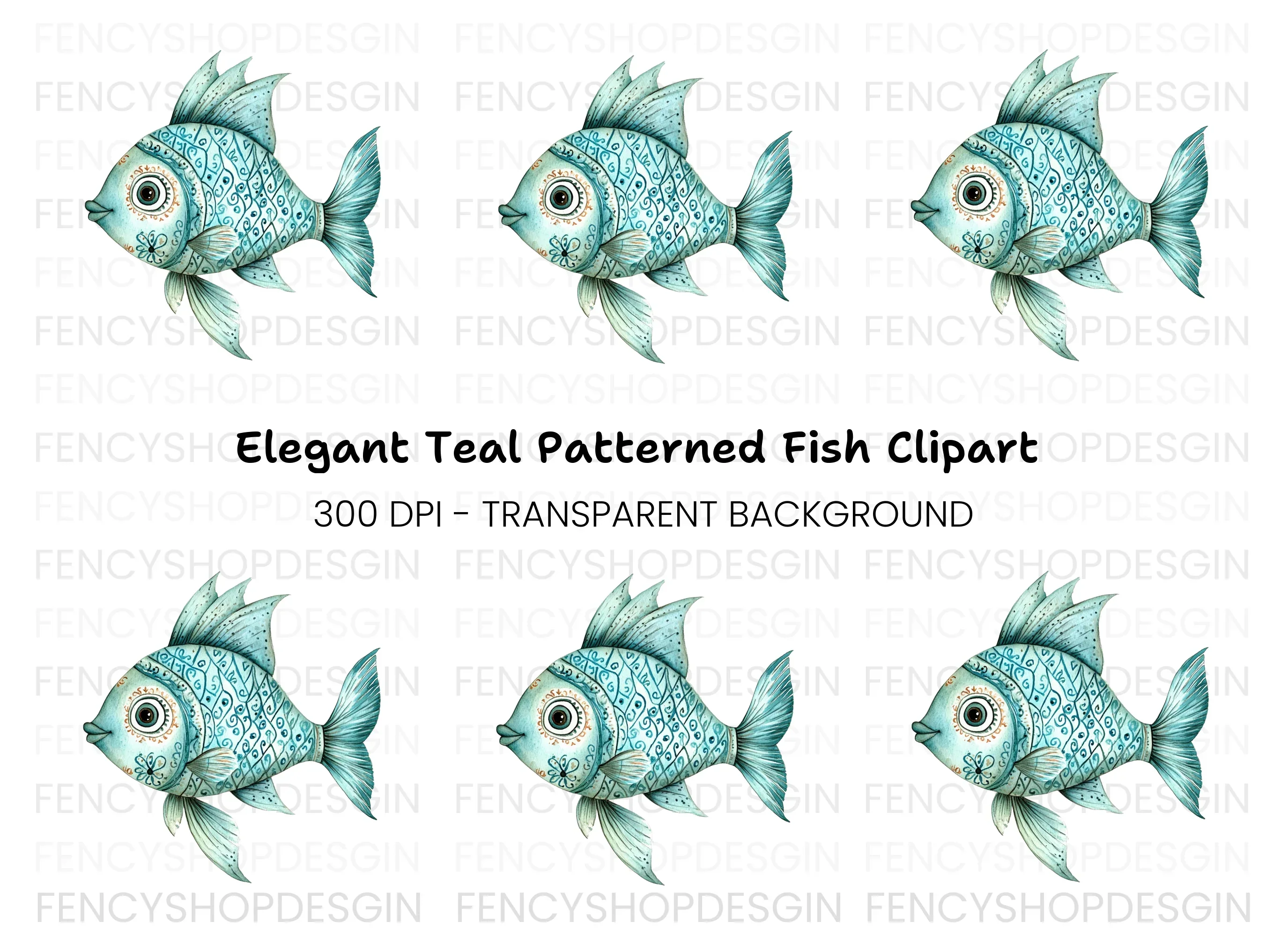 Decorative Blue Fish Clipart Bundle