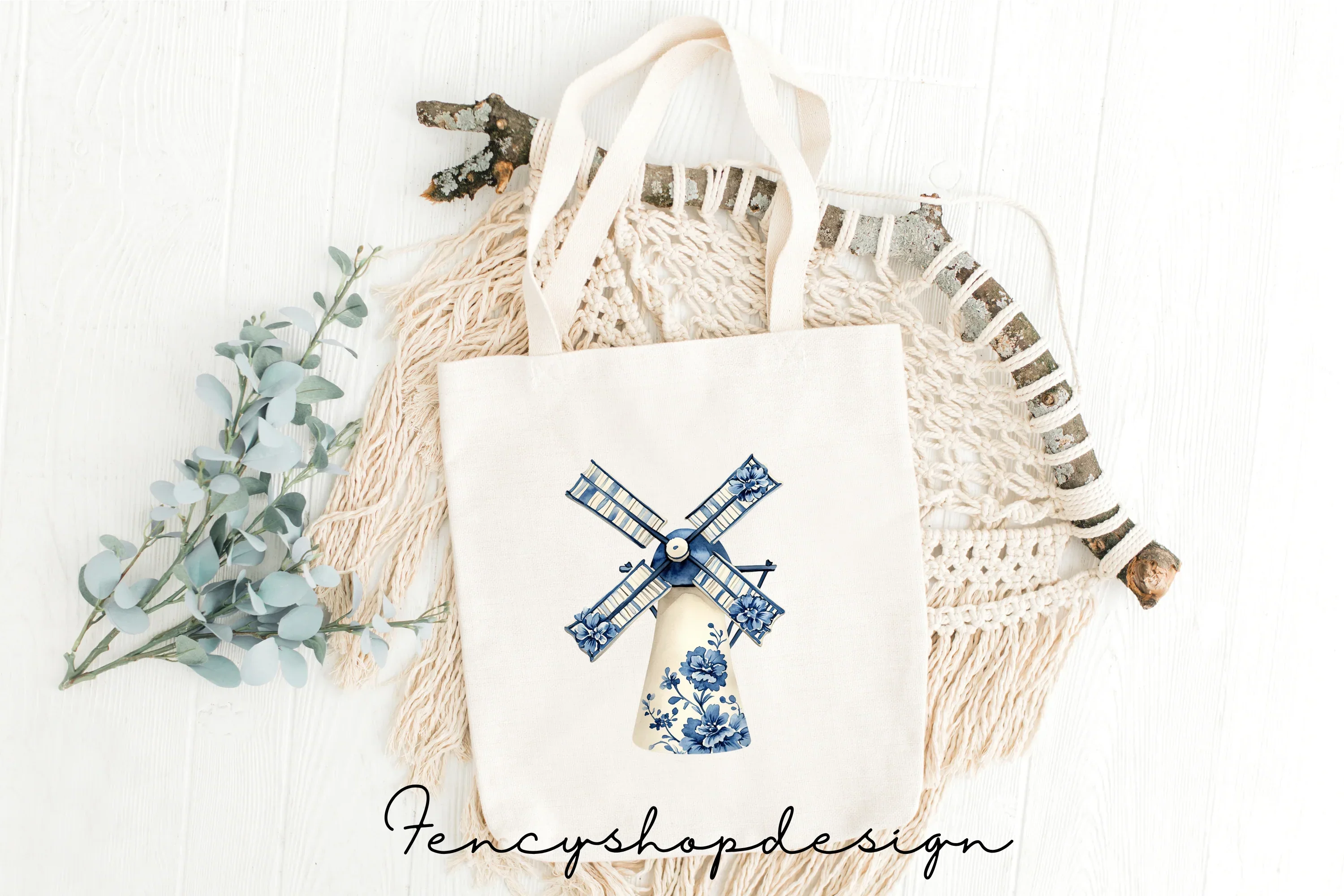 Delft Blue Windmill Clipart Bundle - Image 8