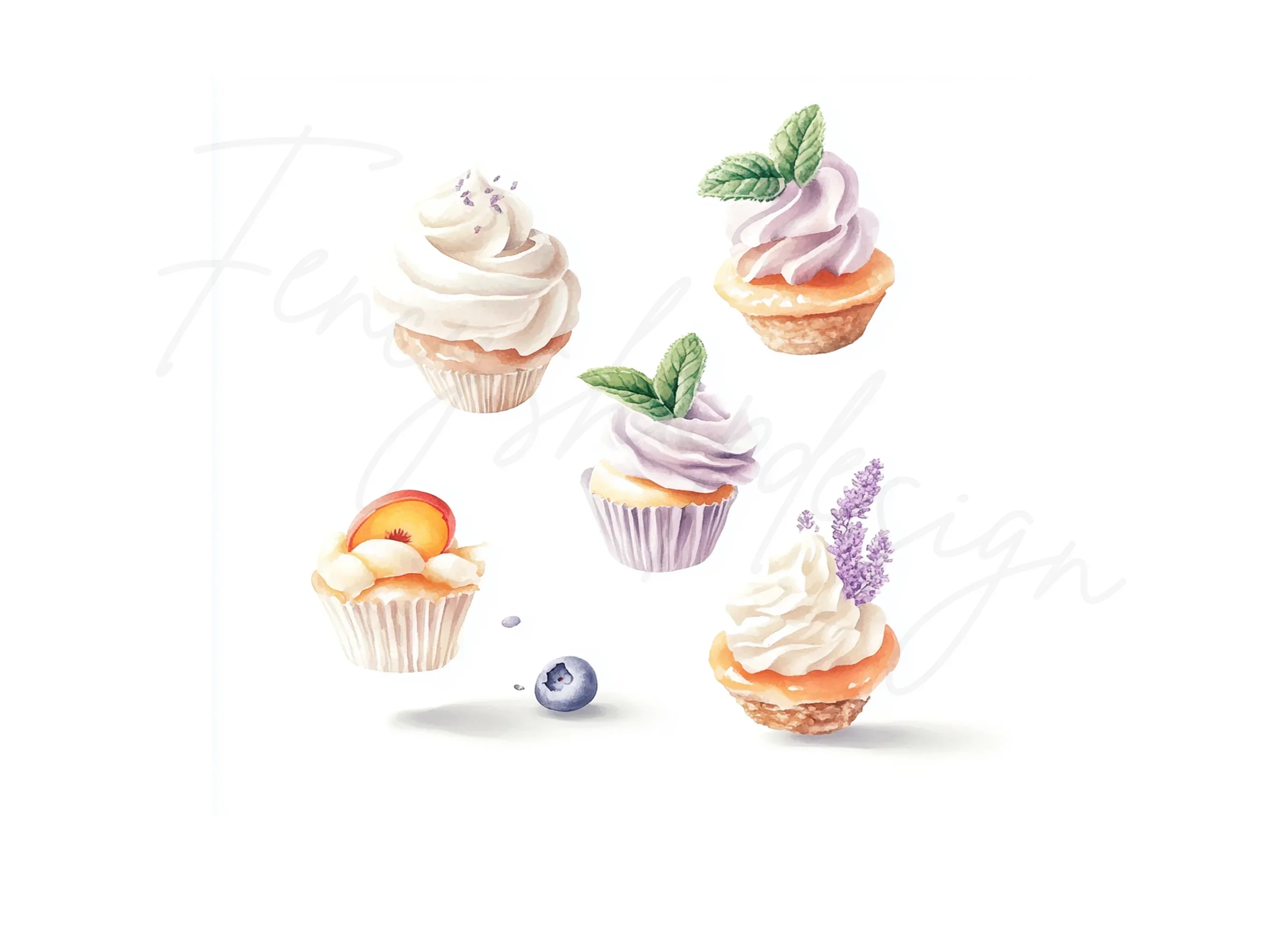 Delicate Cupcake Clipart Bundle - Image 3