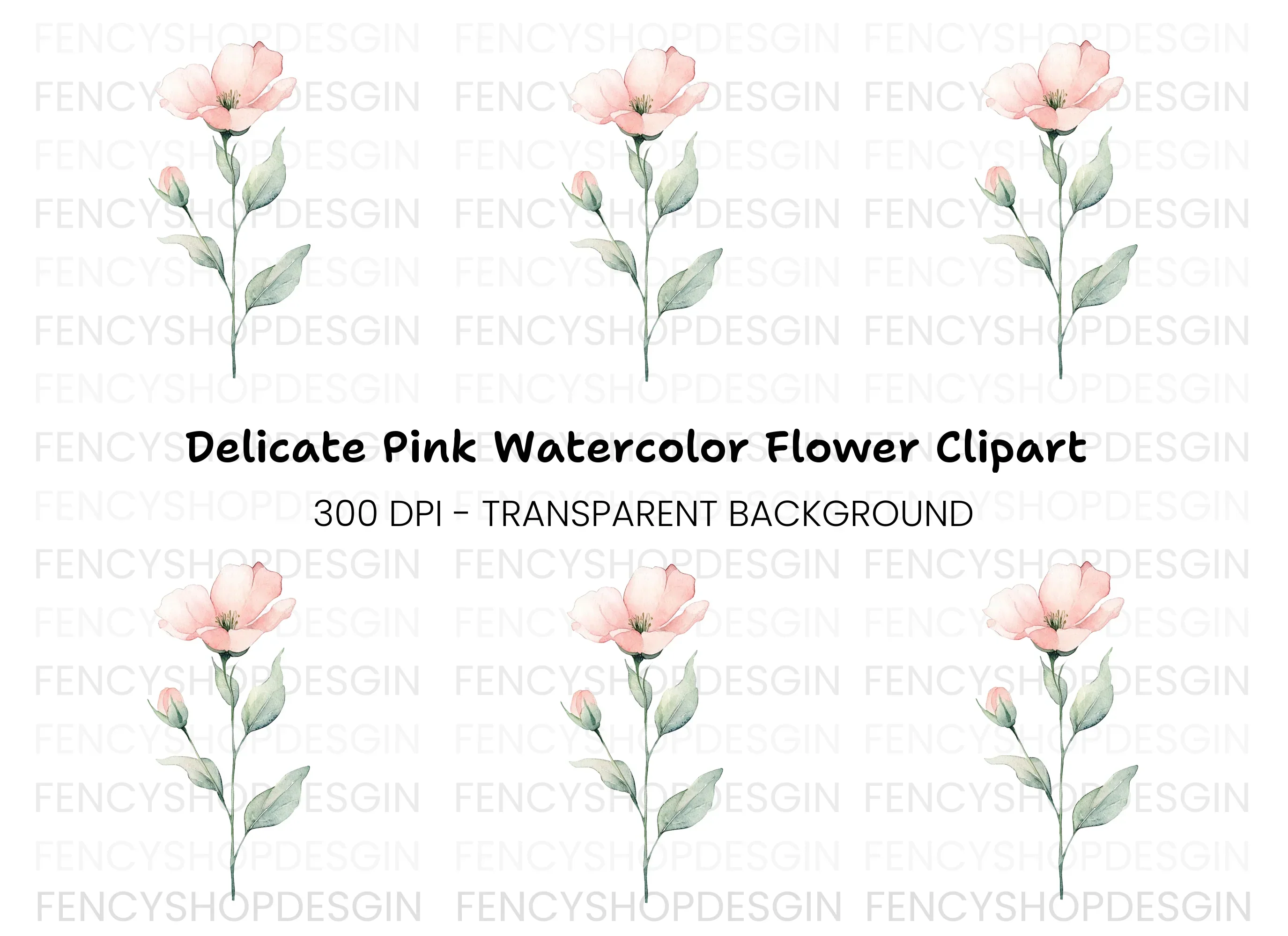 Delicate Pink Flower Clipart Bundle