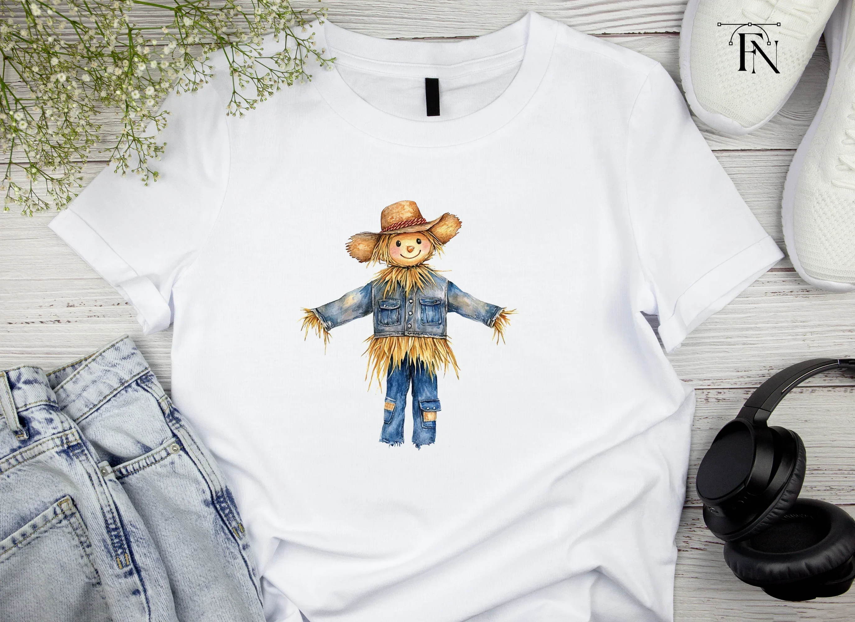 Denim Straw Scarecrow Clipart Bundle - Image 3