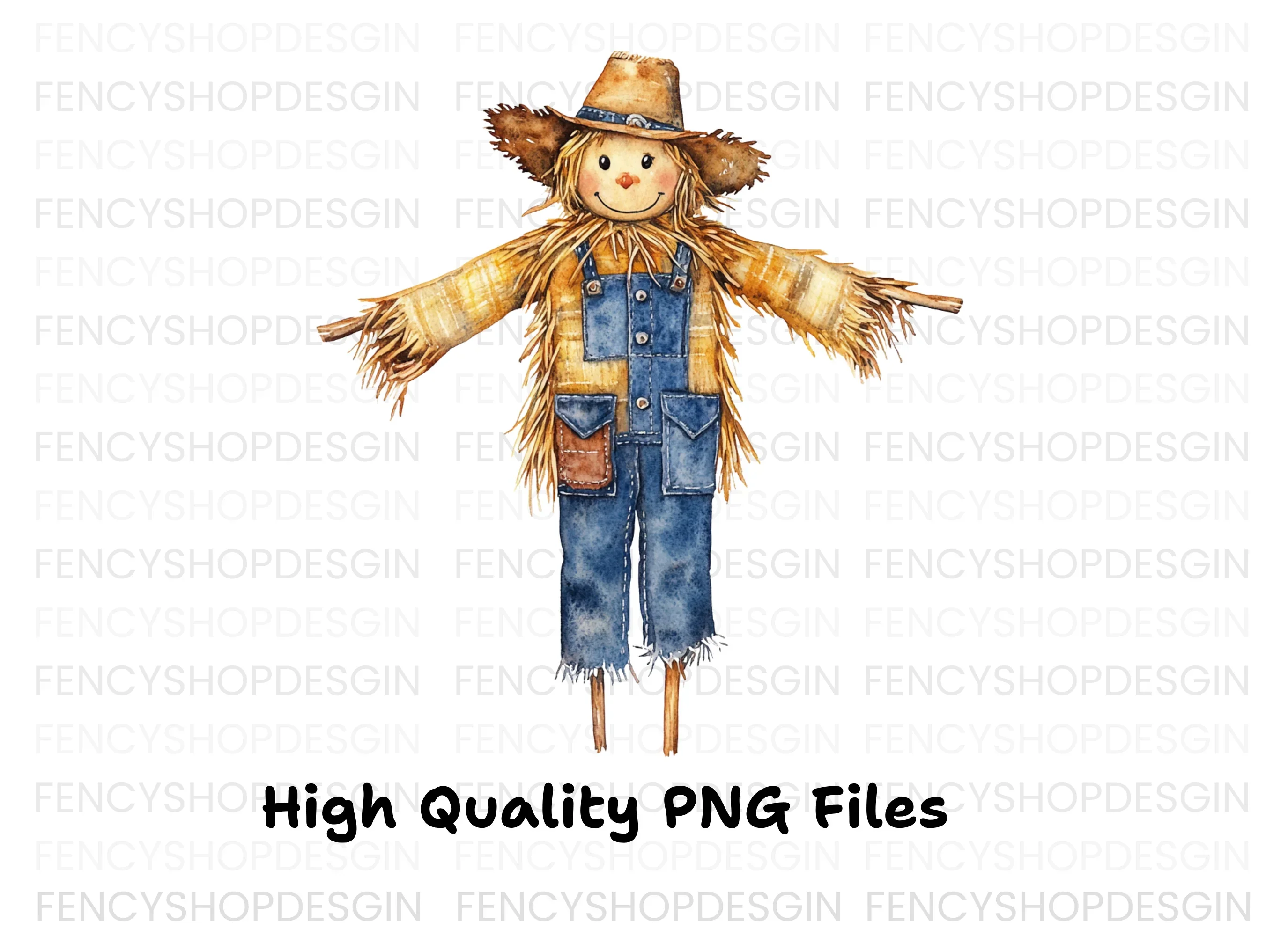 Denim Straw Scarecrow Clipart Bundle - Image 4