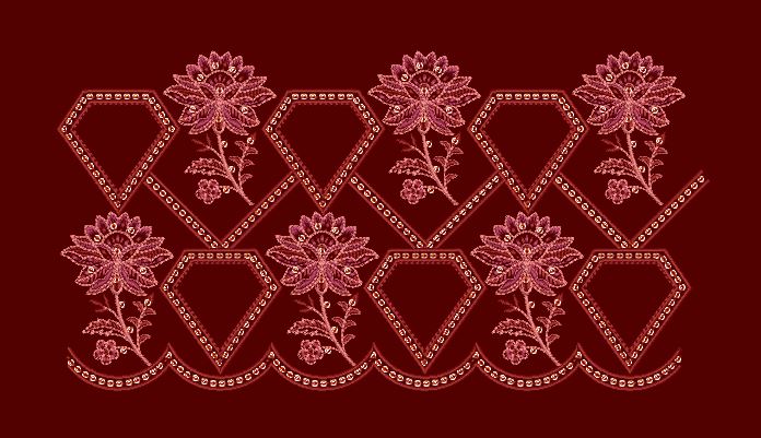 Diamond Chrysanthemum Scallop Border Maroon & Pink Embroidery Design