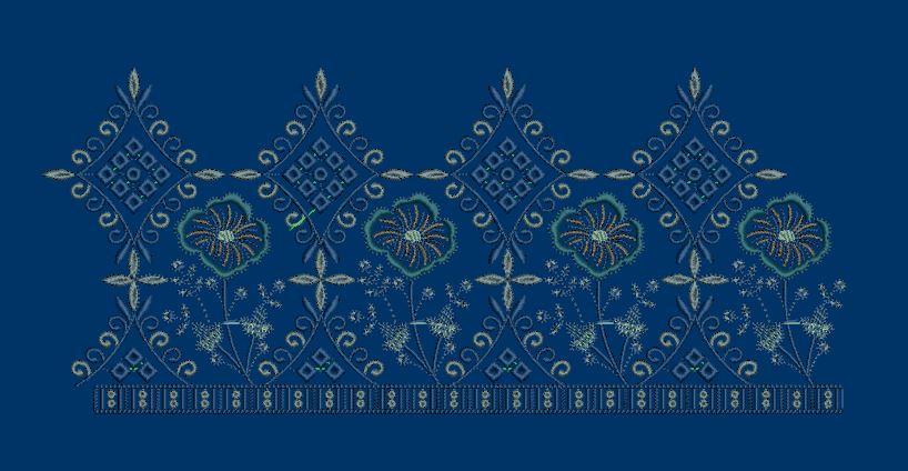 Diamond Lattice and Daisy Border Embroidery Design