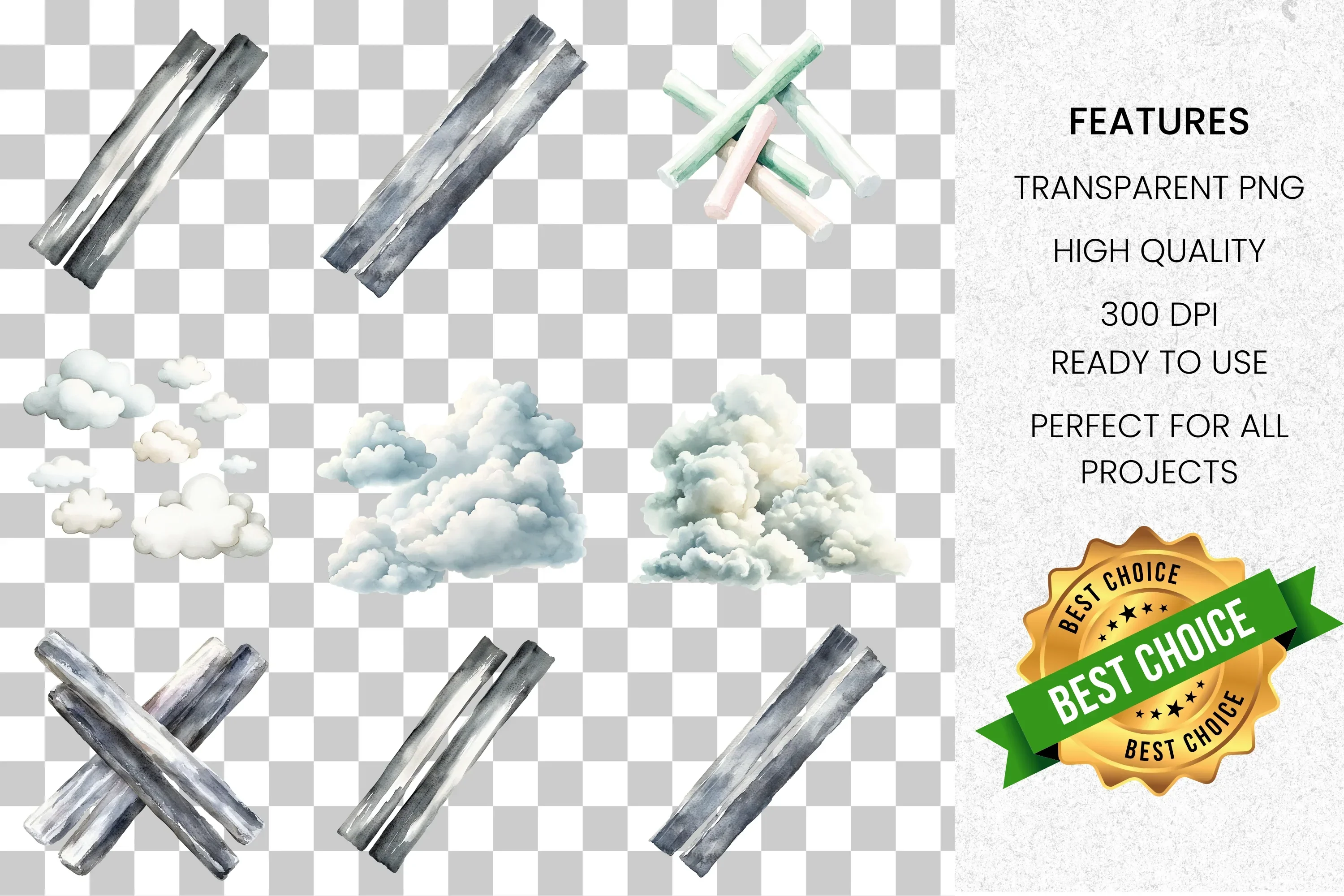 Diverse Metal Clouds Smoke Clipart Bundle - Image 2