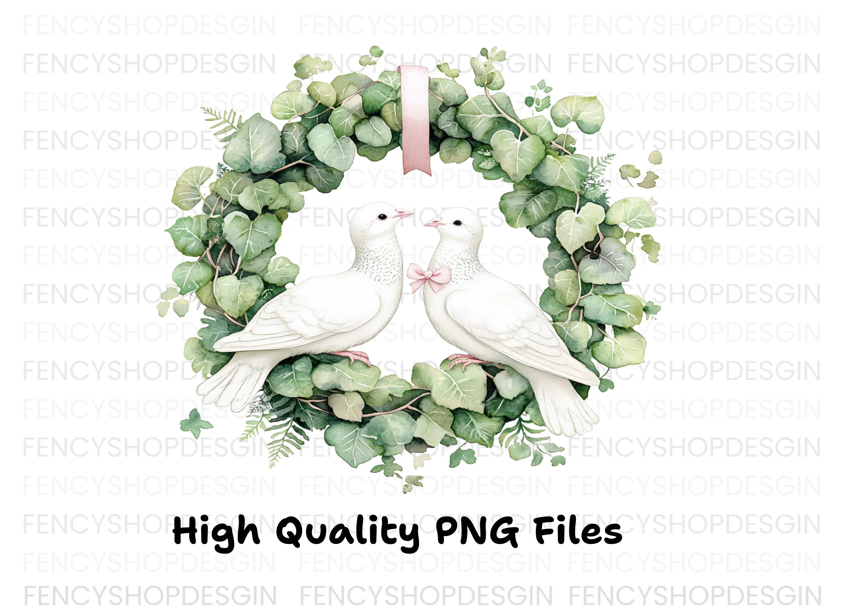 Doves in Greenery Wreath Clipart Bundle - Image 2