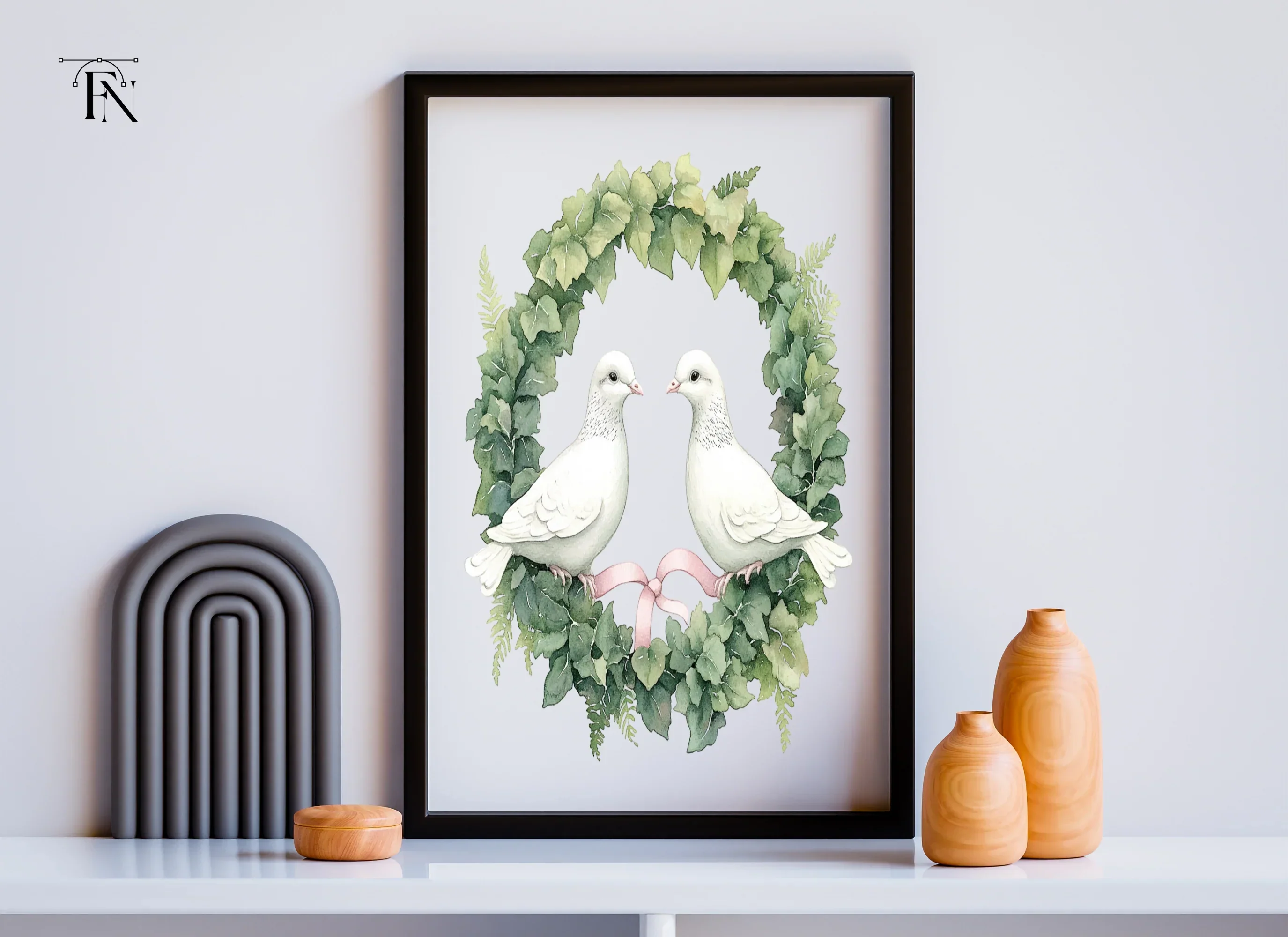 Doves in Greenery Wreath Clipart Bundle - Image 3