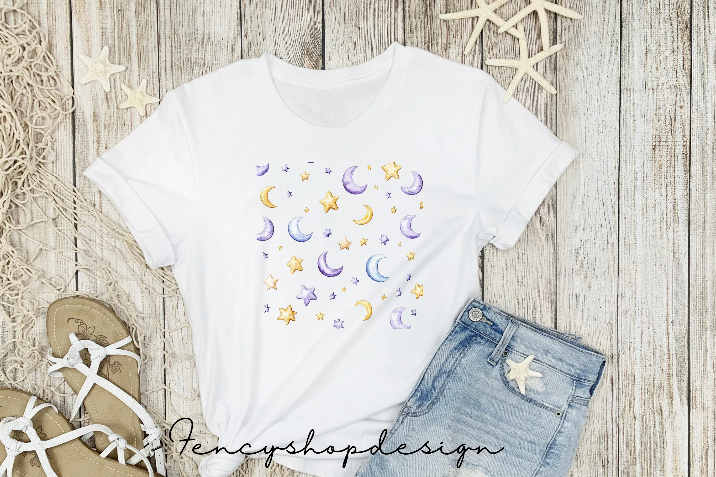 Dreamy Moon Star Patterns Frames Clipart Bundle - Image 4