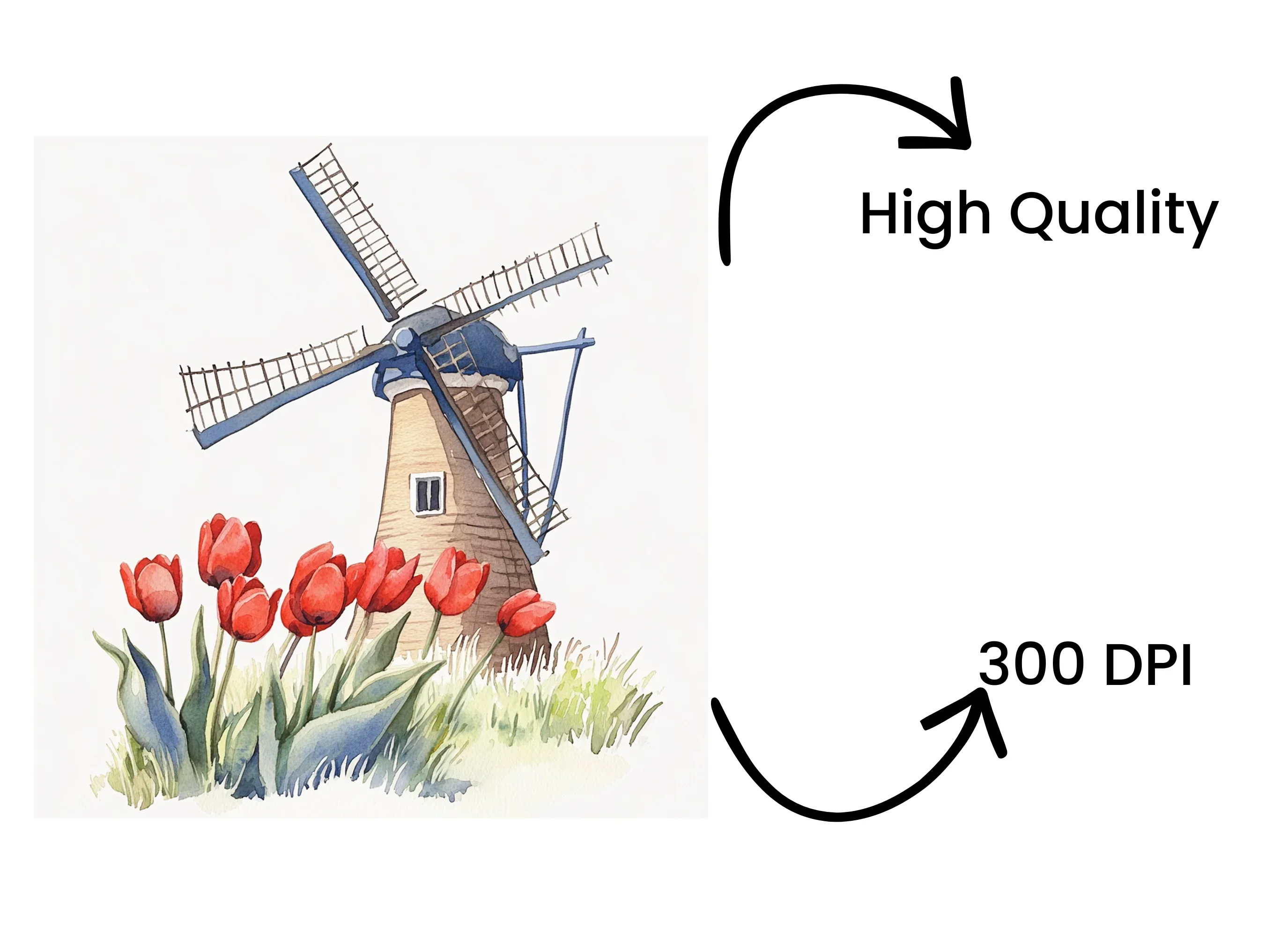 Dutch Windmill and Red Tulips Clipart Bundle - Image 4