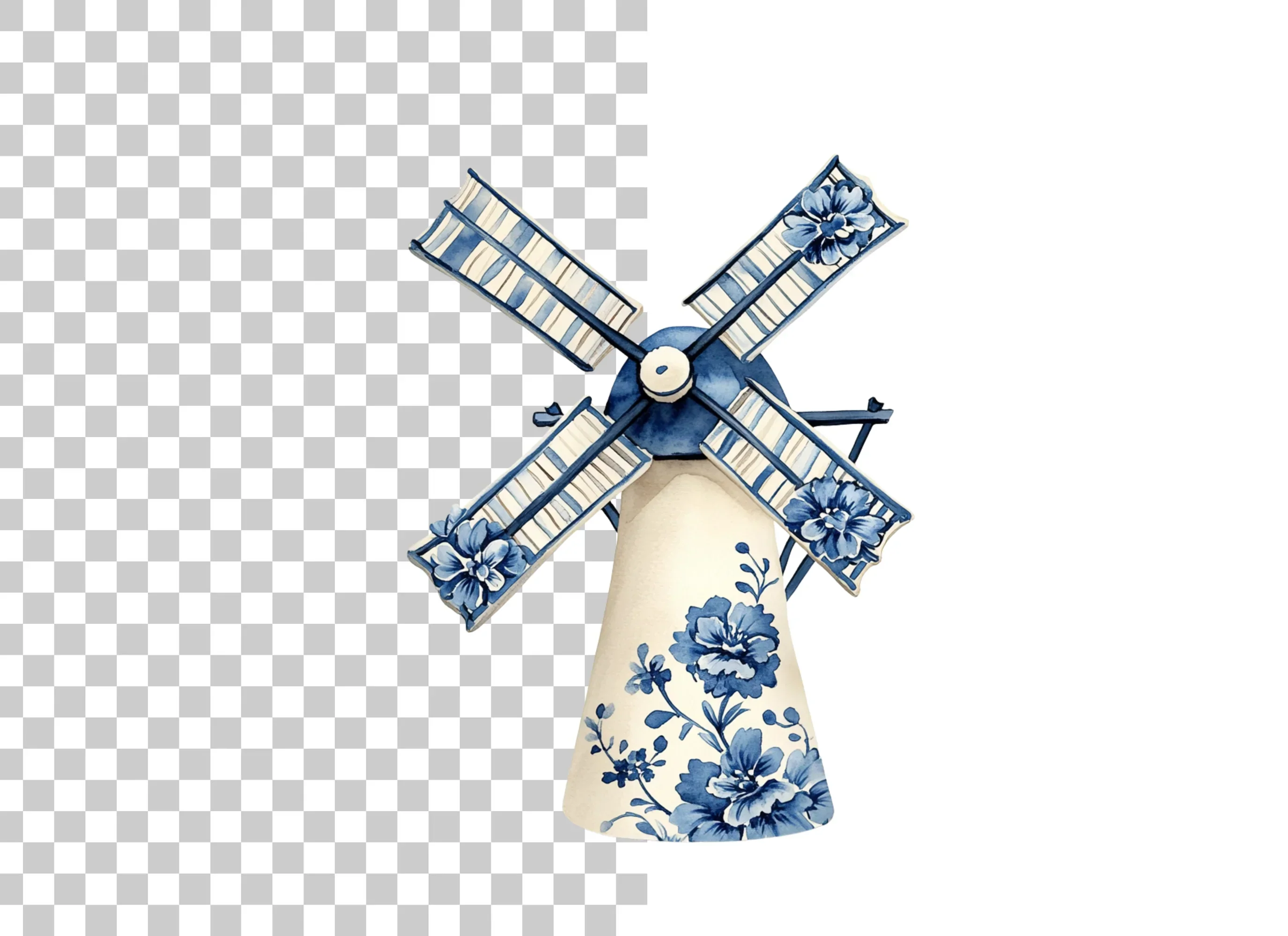 Dutch Windmill Blue Floral Clipart Bundle - Image 2