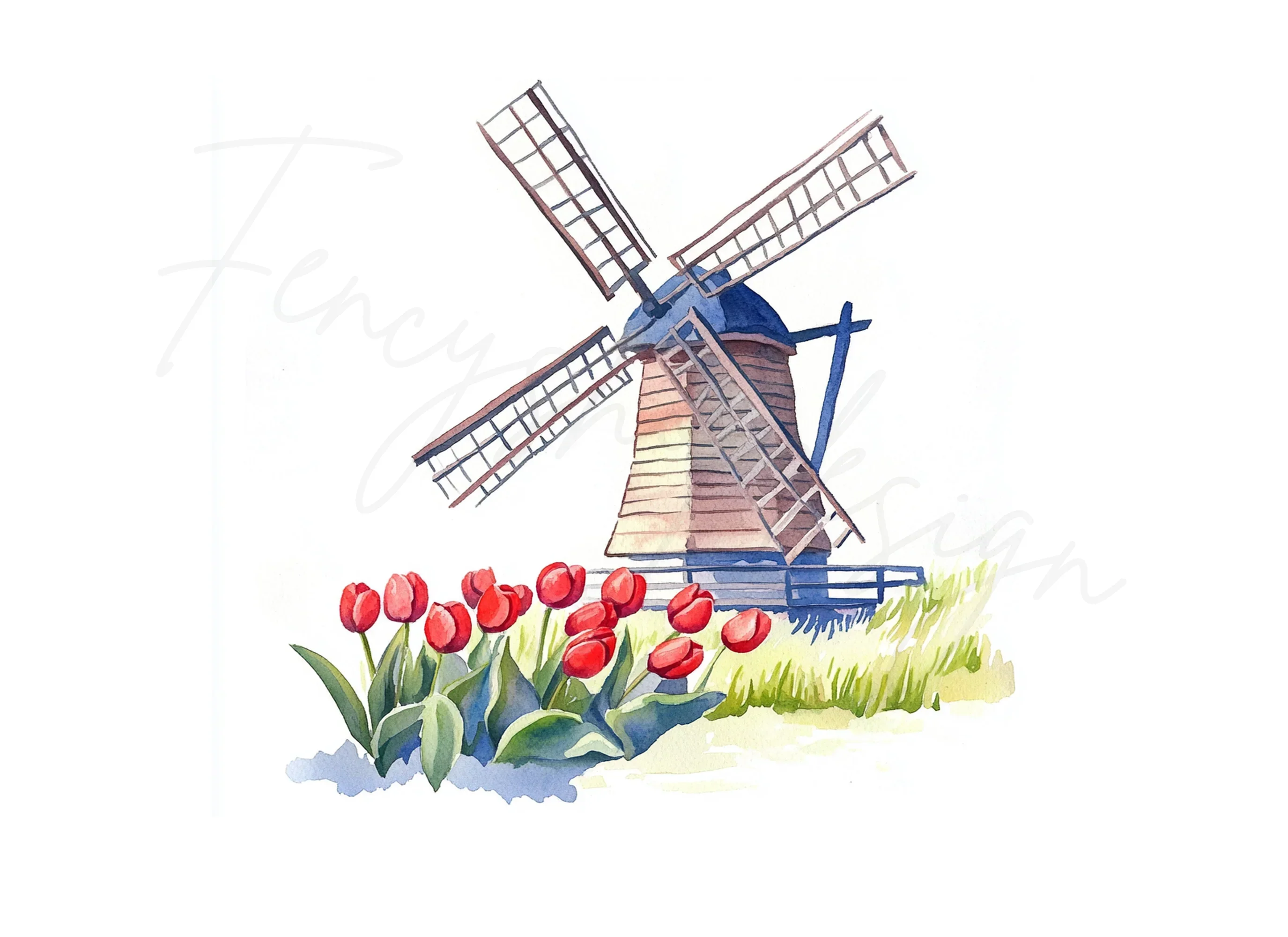 Dutch Windmills and Red Tulips Clipart Bundle - Image 2