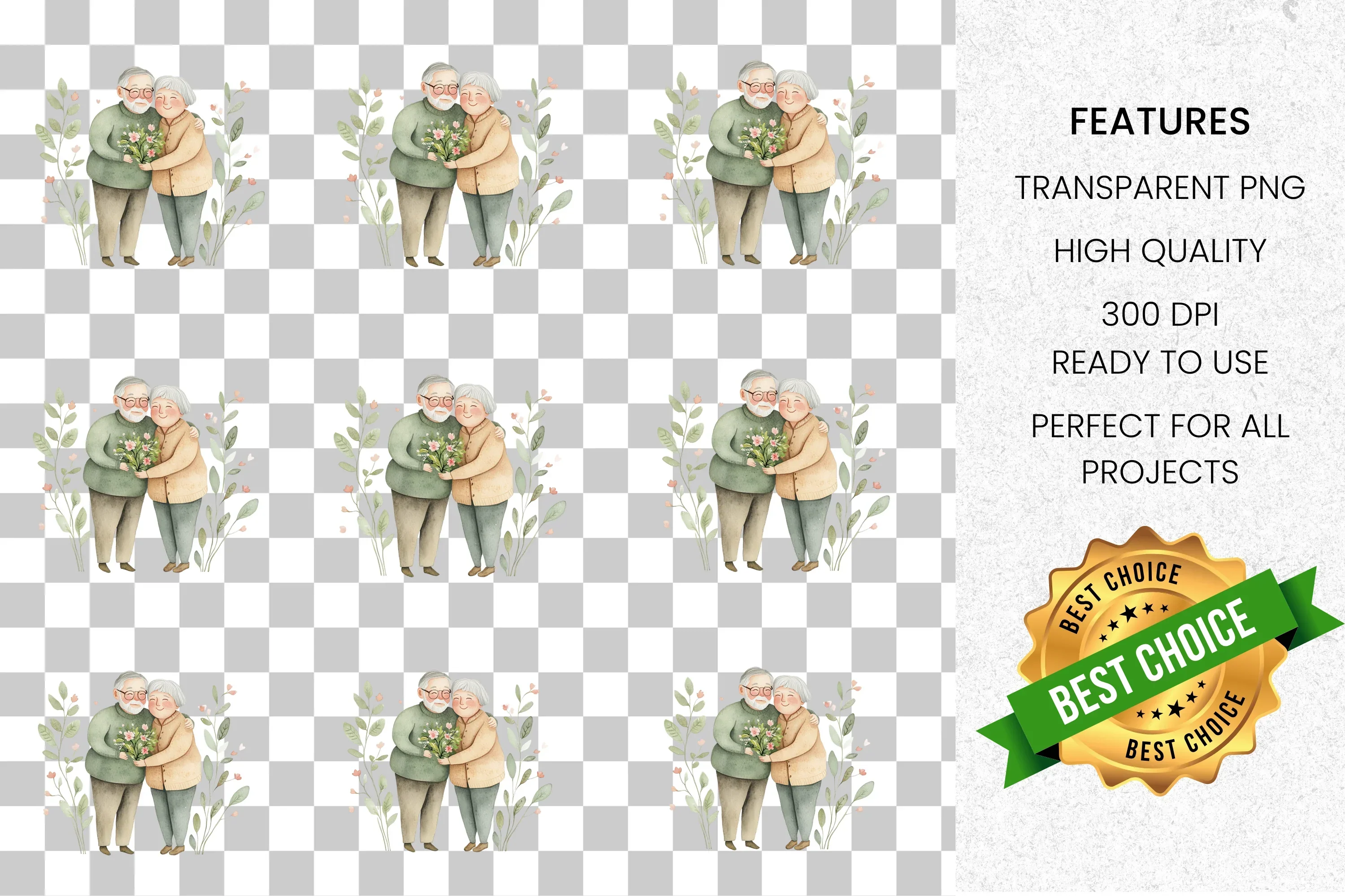 Elderly Couple Love Clipart Bundle - Image 2