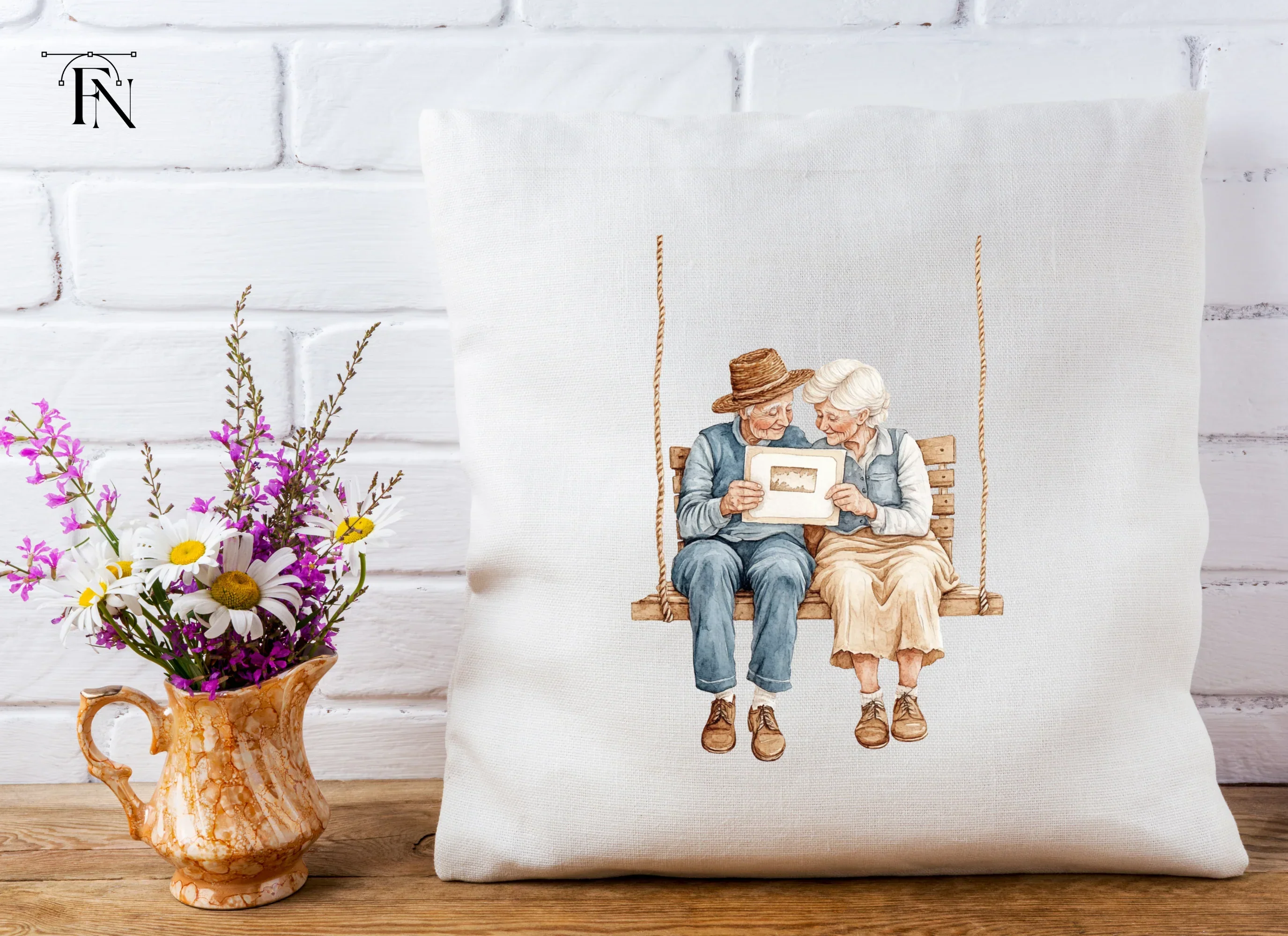 Elderly Couple on Swing Clipart Bundle - Image 4