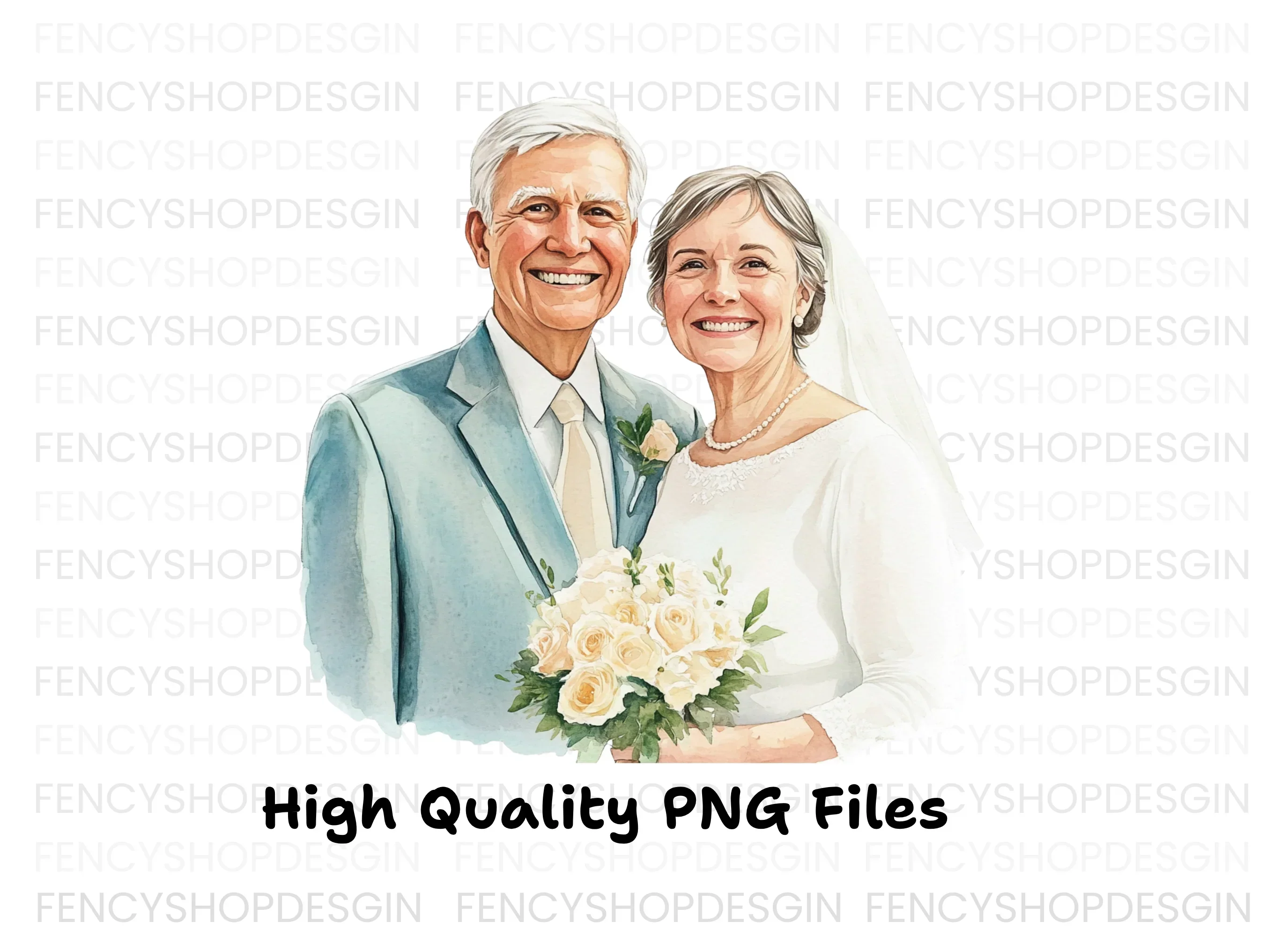 Elderly Couple Wedding Clipart Bundle - Image 3