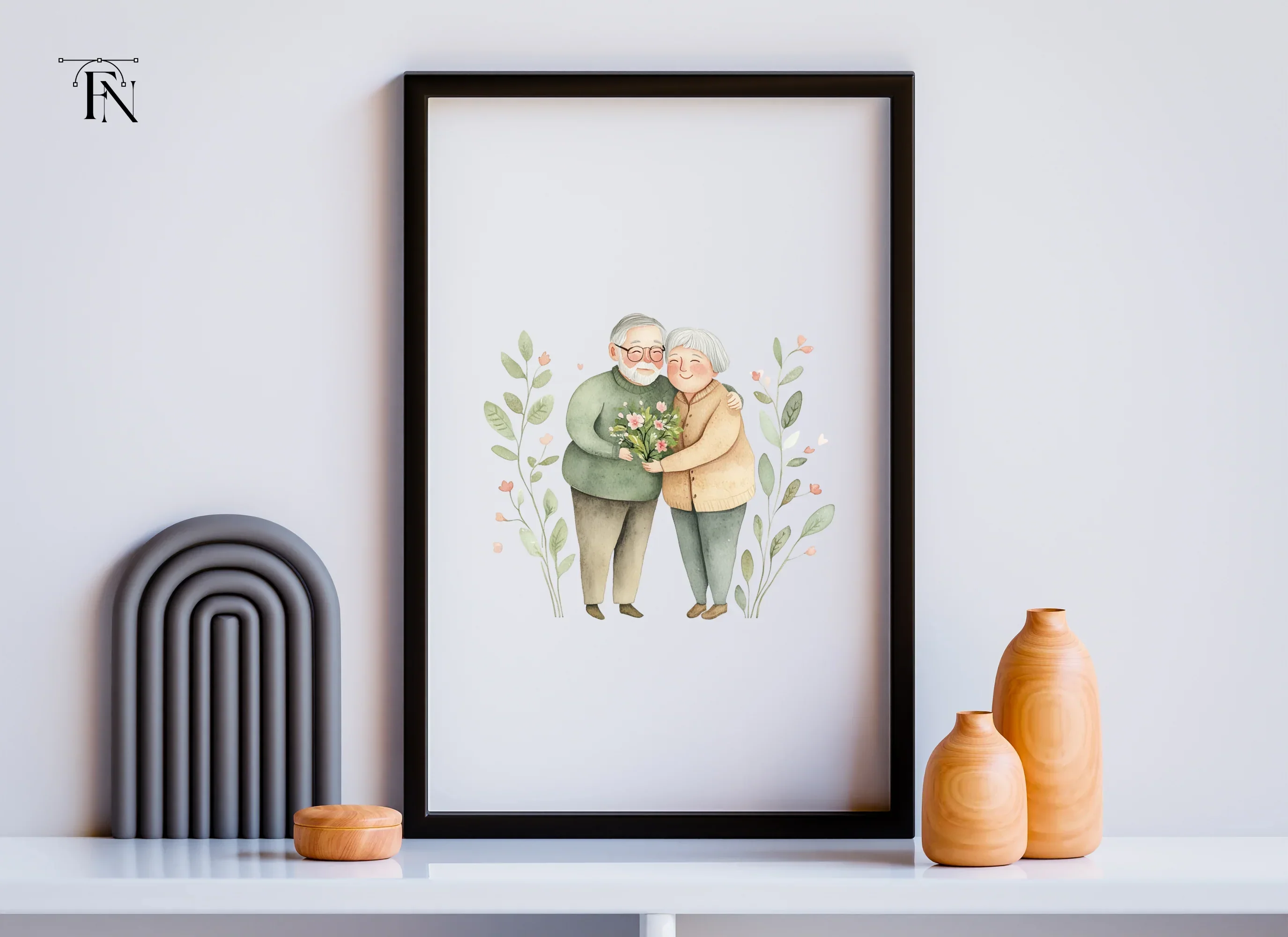 Elderly Couple with Flowers Clipart Bundle - Image 6