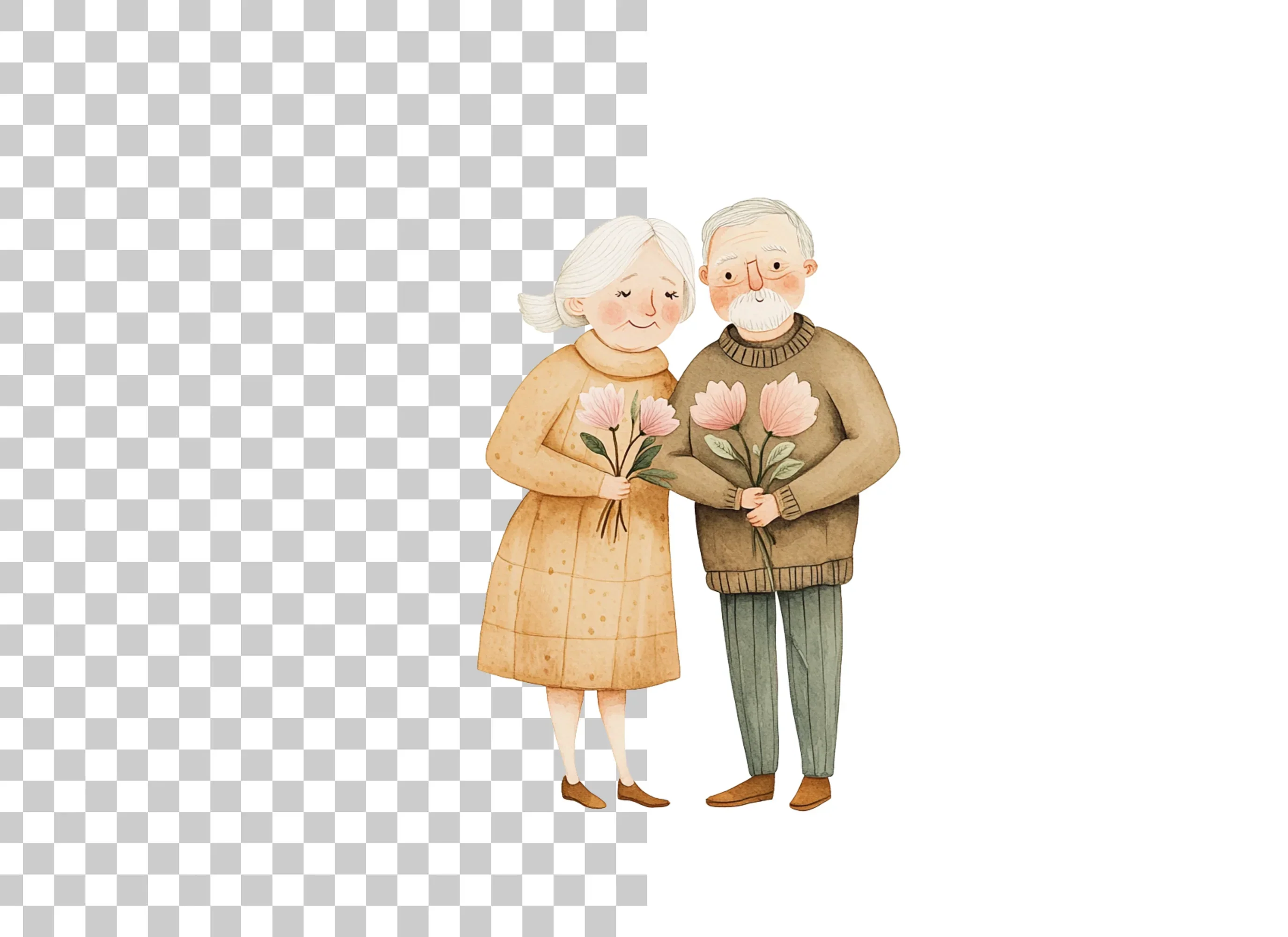 Elderly Couples with Flowers Clipart Bundle - Image 2