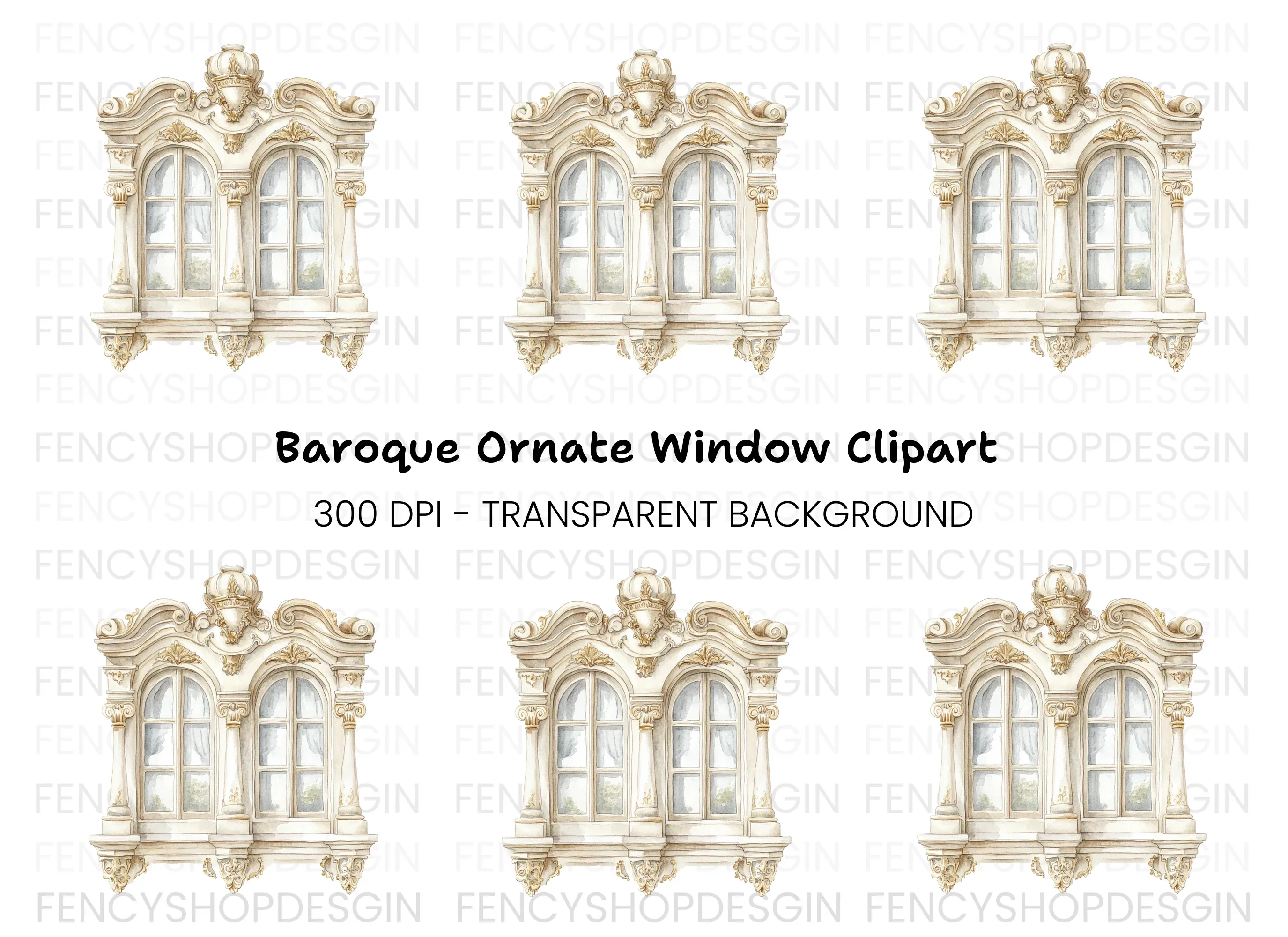 Elegant Baroque Window Clipart Bundle