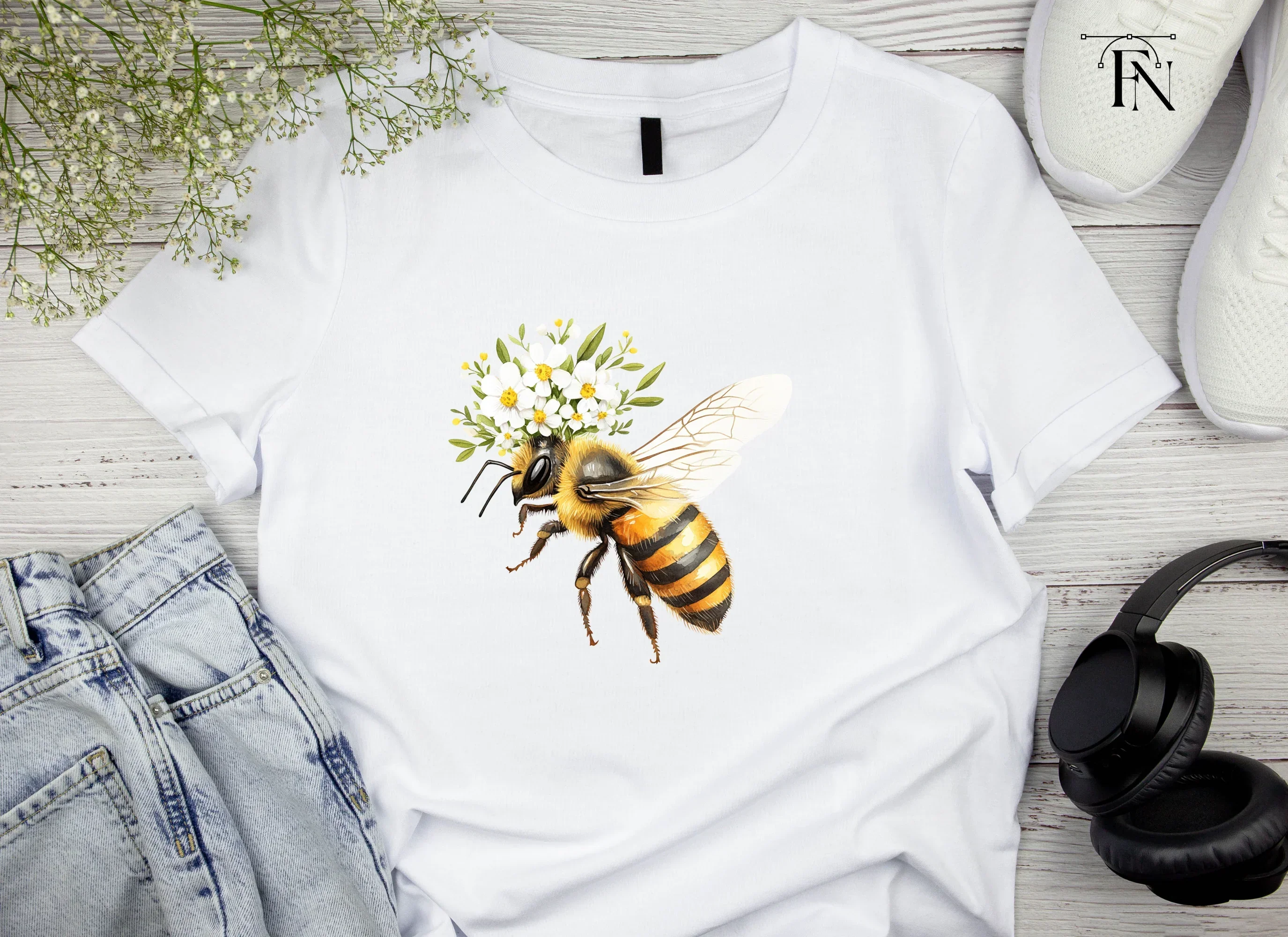 Elegant Bee with Floral Crown Clipart Bundle - Image 5