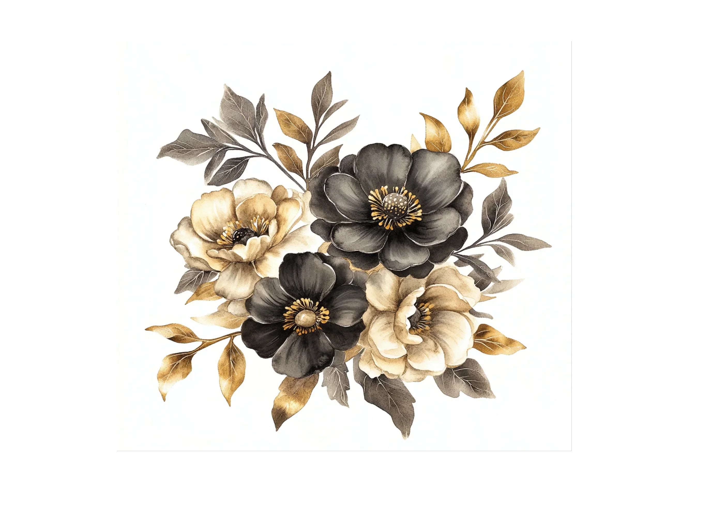 Elegant Black and Gold Floral Clipart Bundle - Image 2