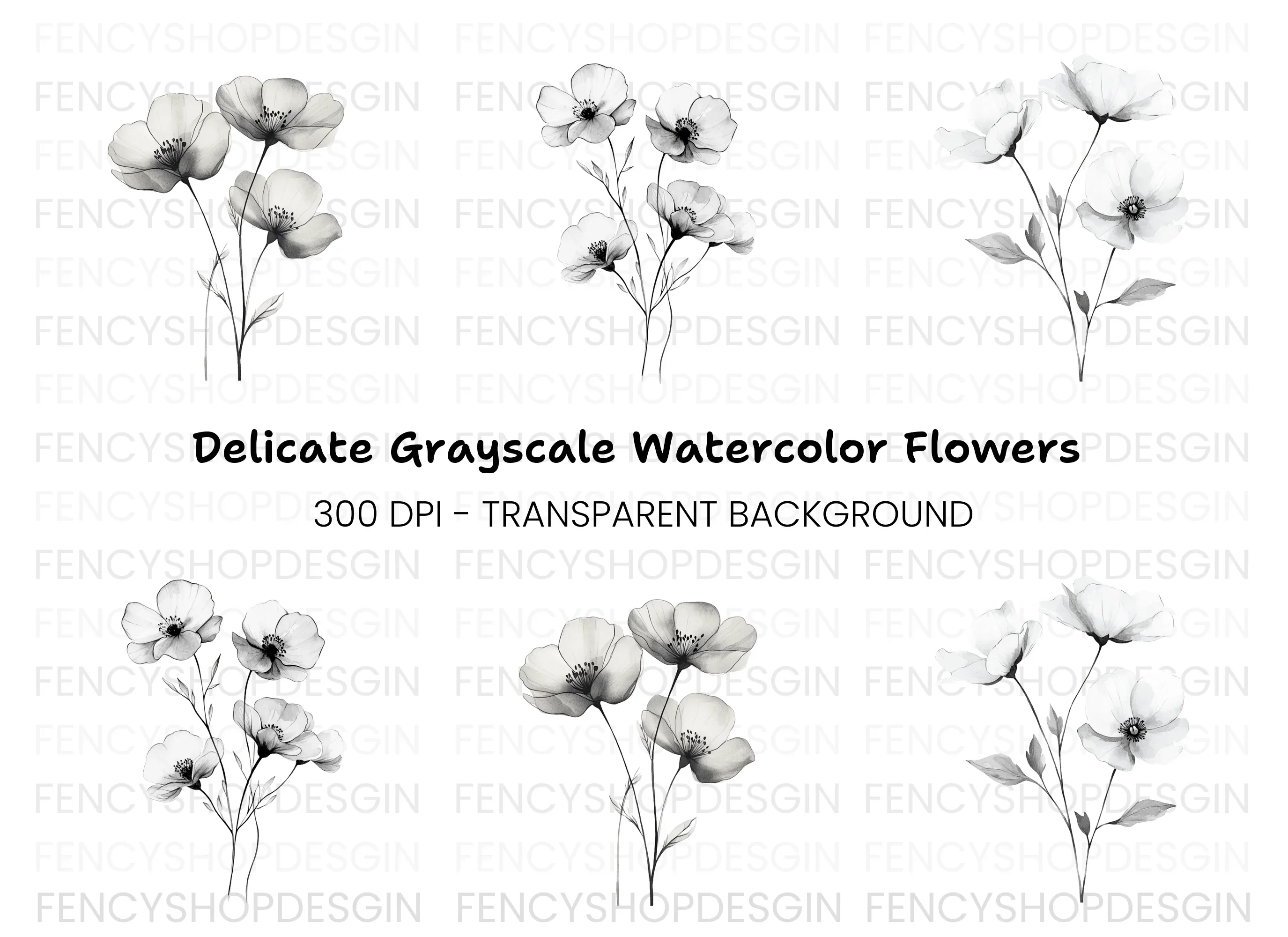 Elegant Black and White Floral Clipart Bundle