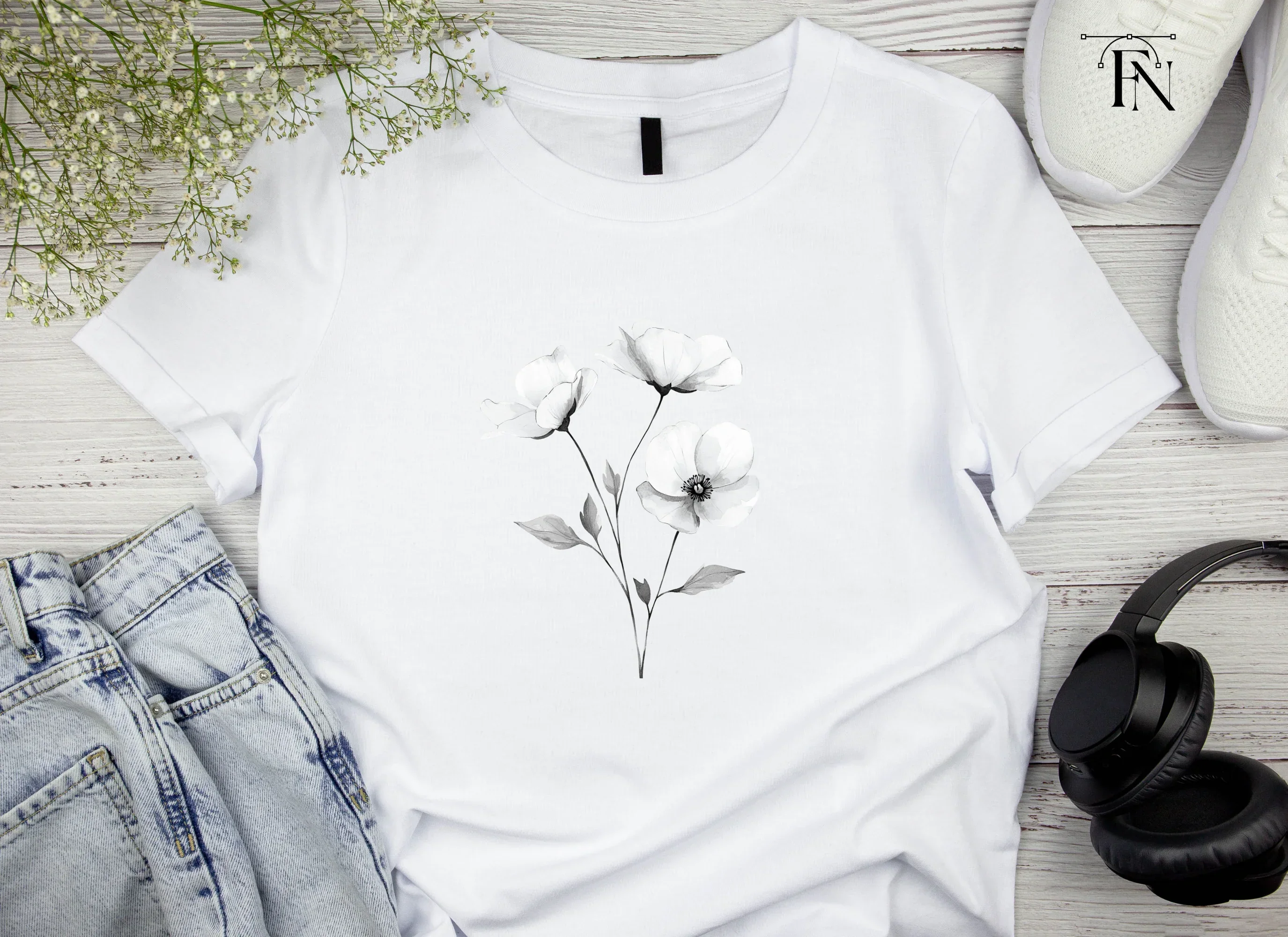 Elegant Black and White Floral Clipart Bundle - Image 3