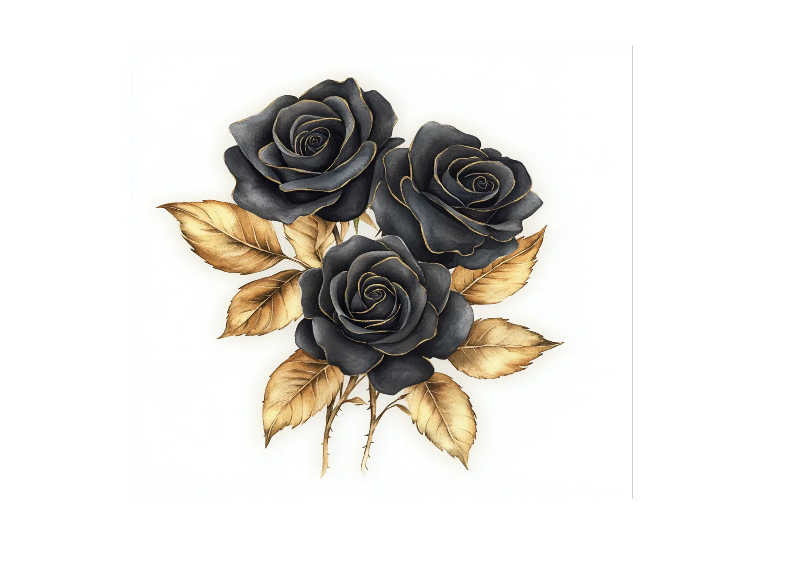 Elegant Black Roses with Gold Leaves Clipart Bundle - Image 2