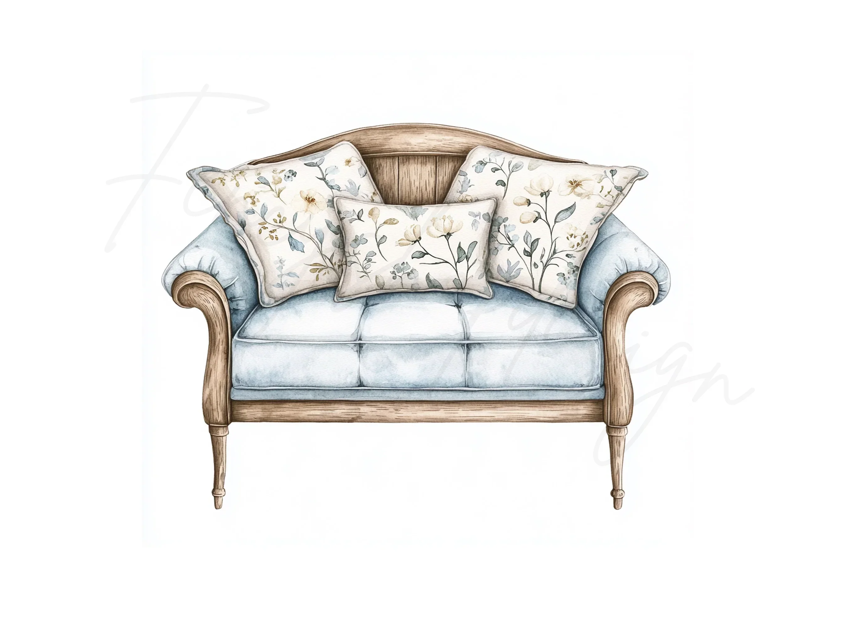 Elegant Blue Floral Sofa Clipart Bundle - Image 2