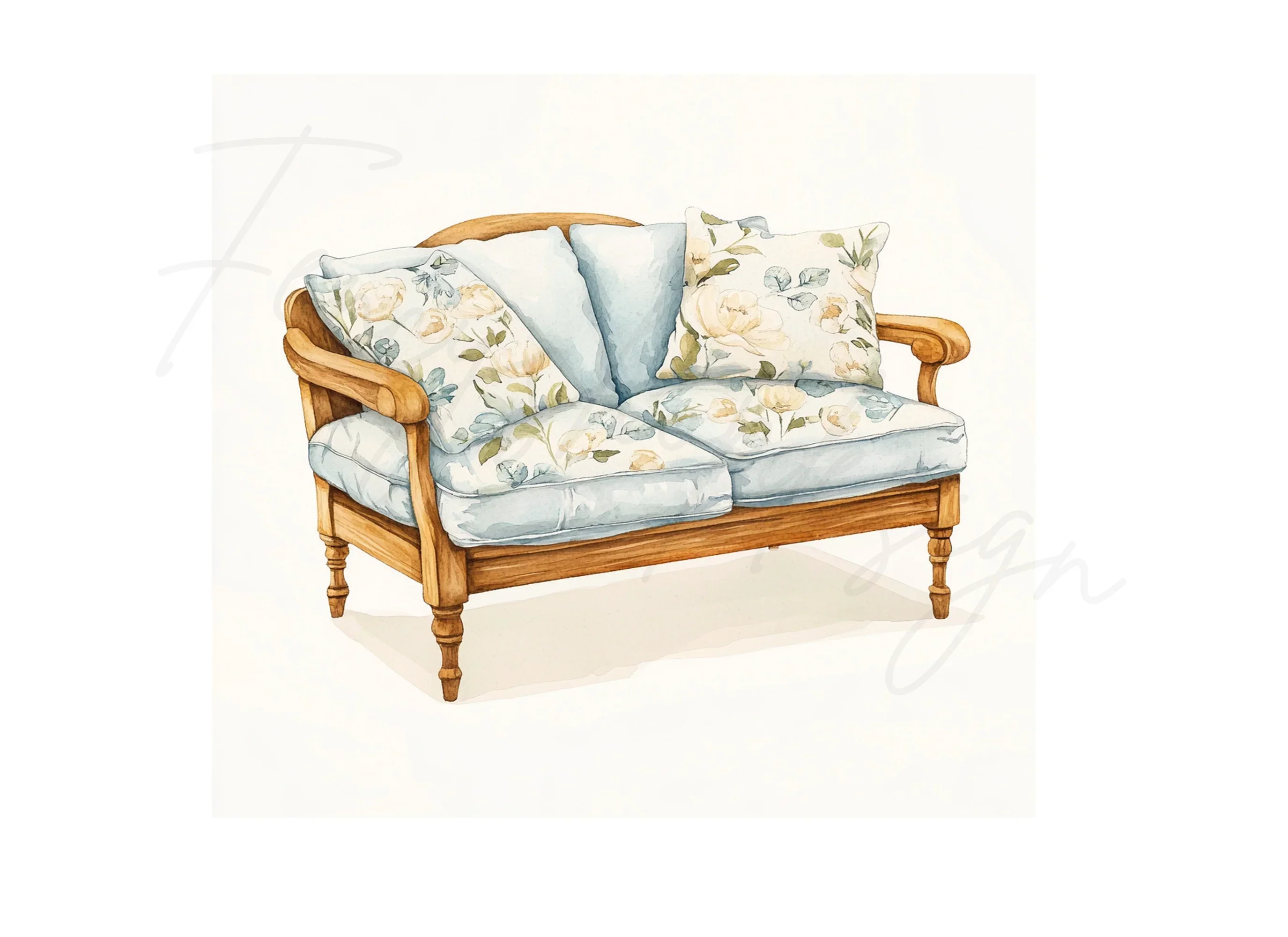 Elegant Blue Floral Sofa Clipart Bundle - Image 3