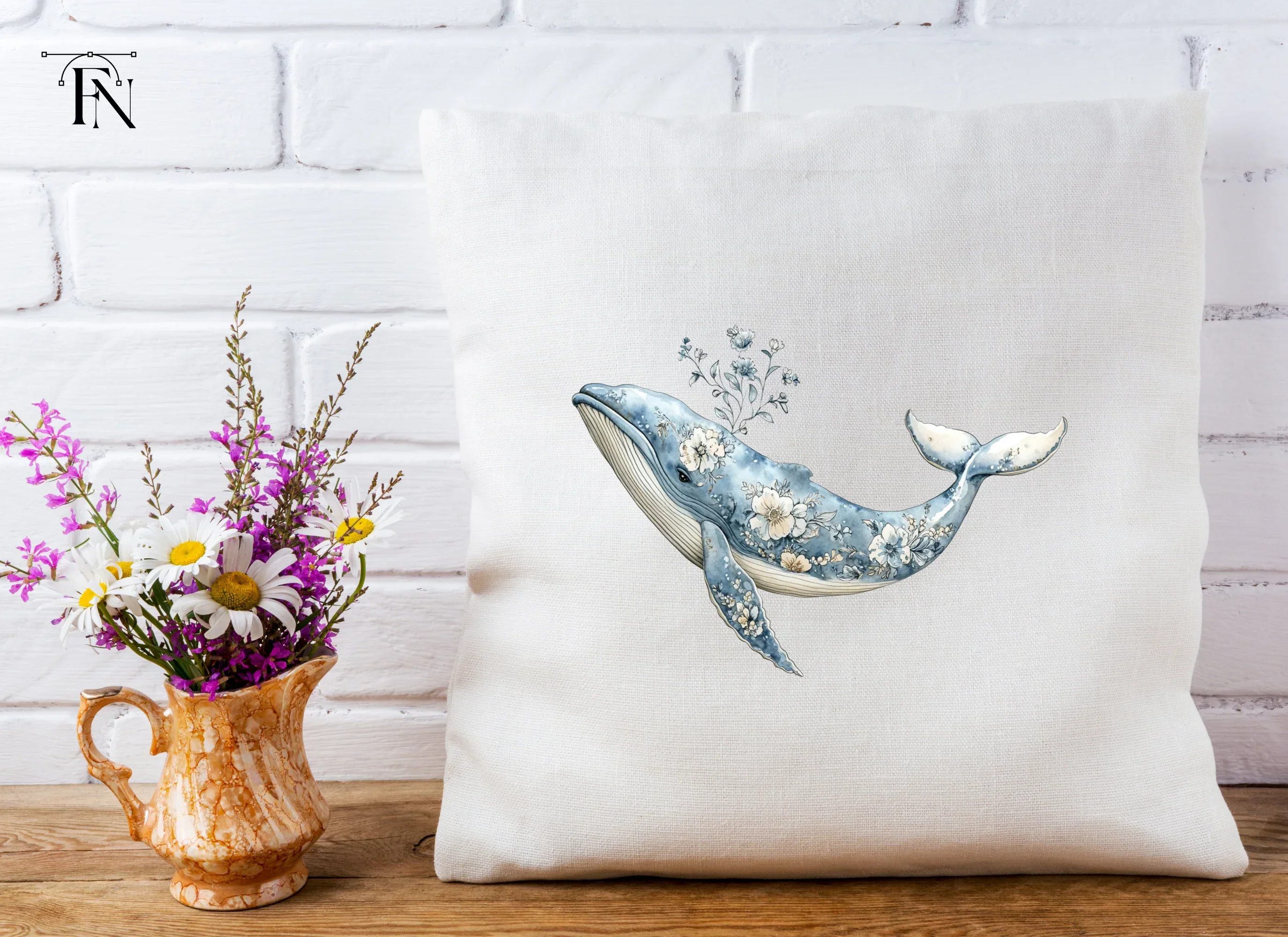 Elegant Blue Floral Whale Clipart Bundle - Image 4