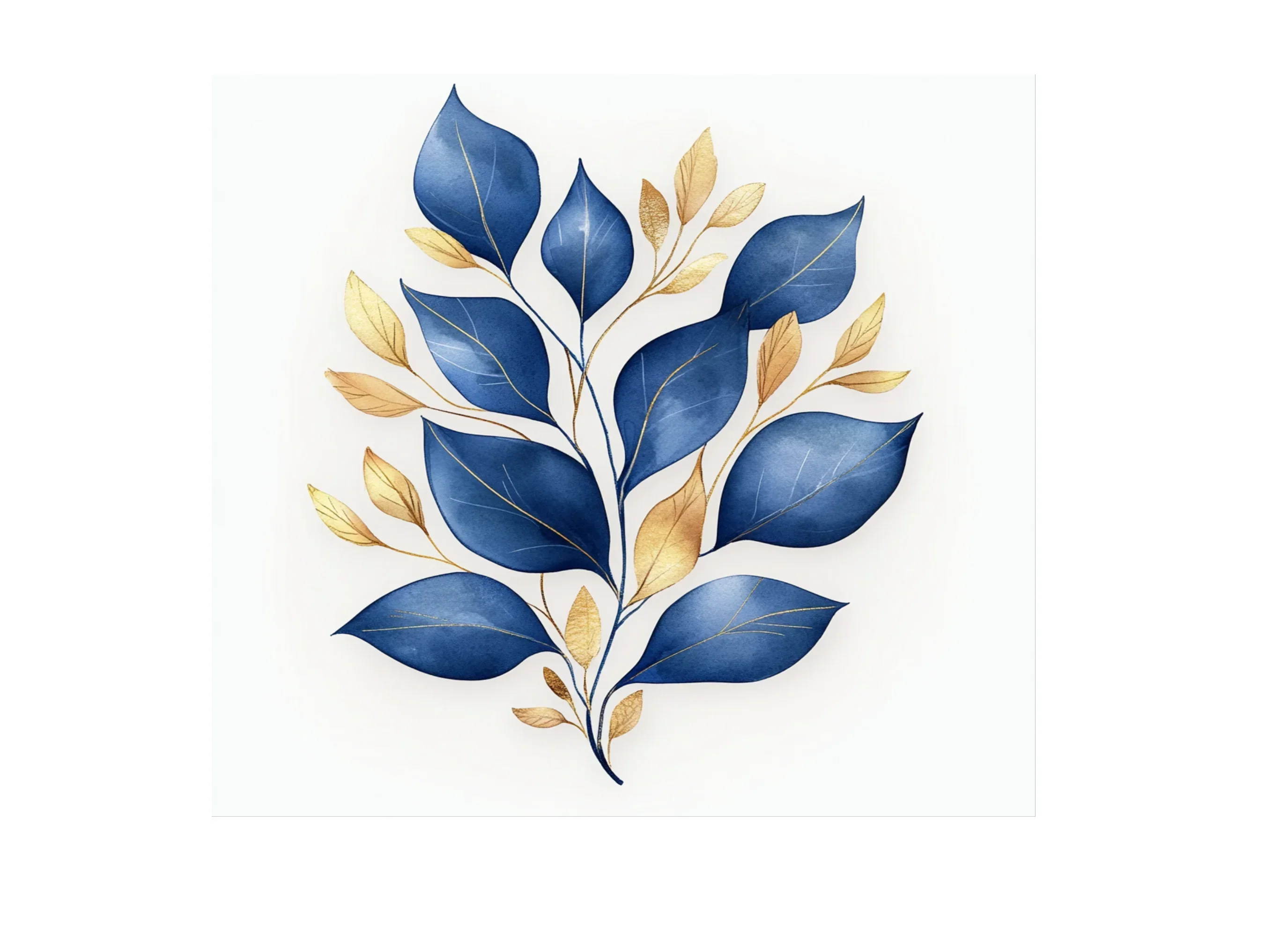 Elegant Blue Gold Leaf Clipart Bundle - Image 2