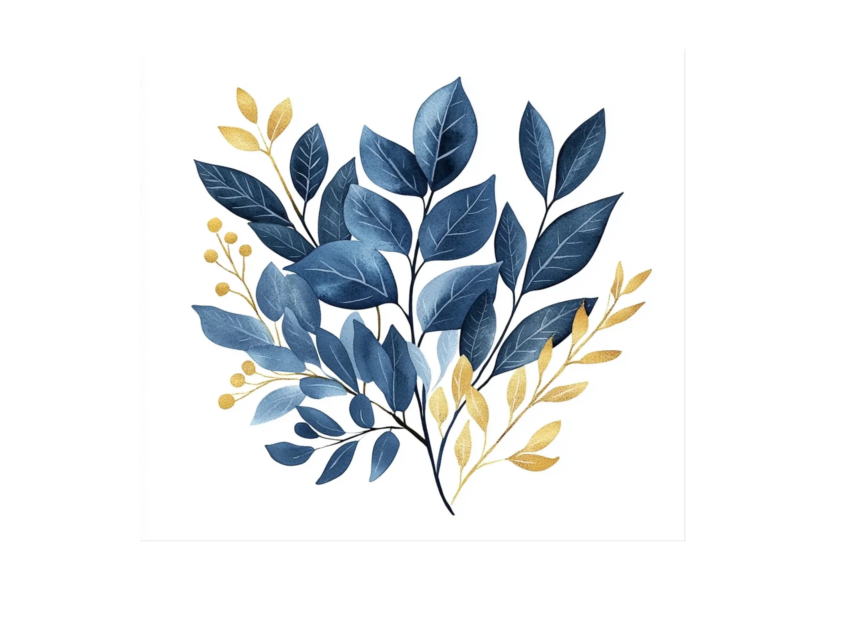 Elegant Blue Gold Leaf Clipart Bundle - Image 3
