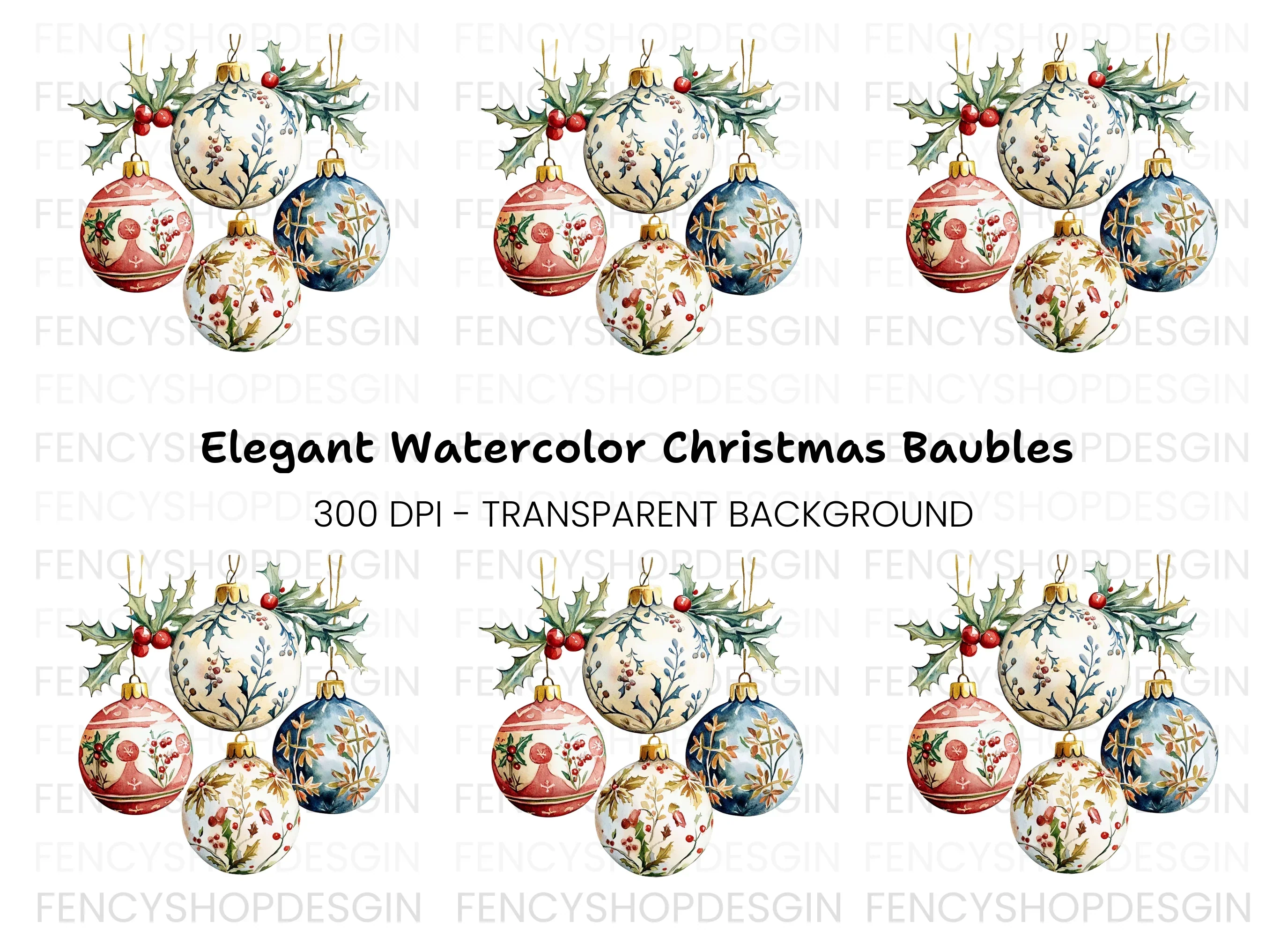 Elegant Christmas Ornaments Clipart Bundle