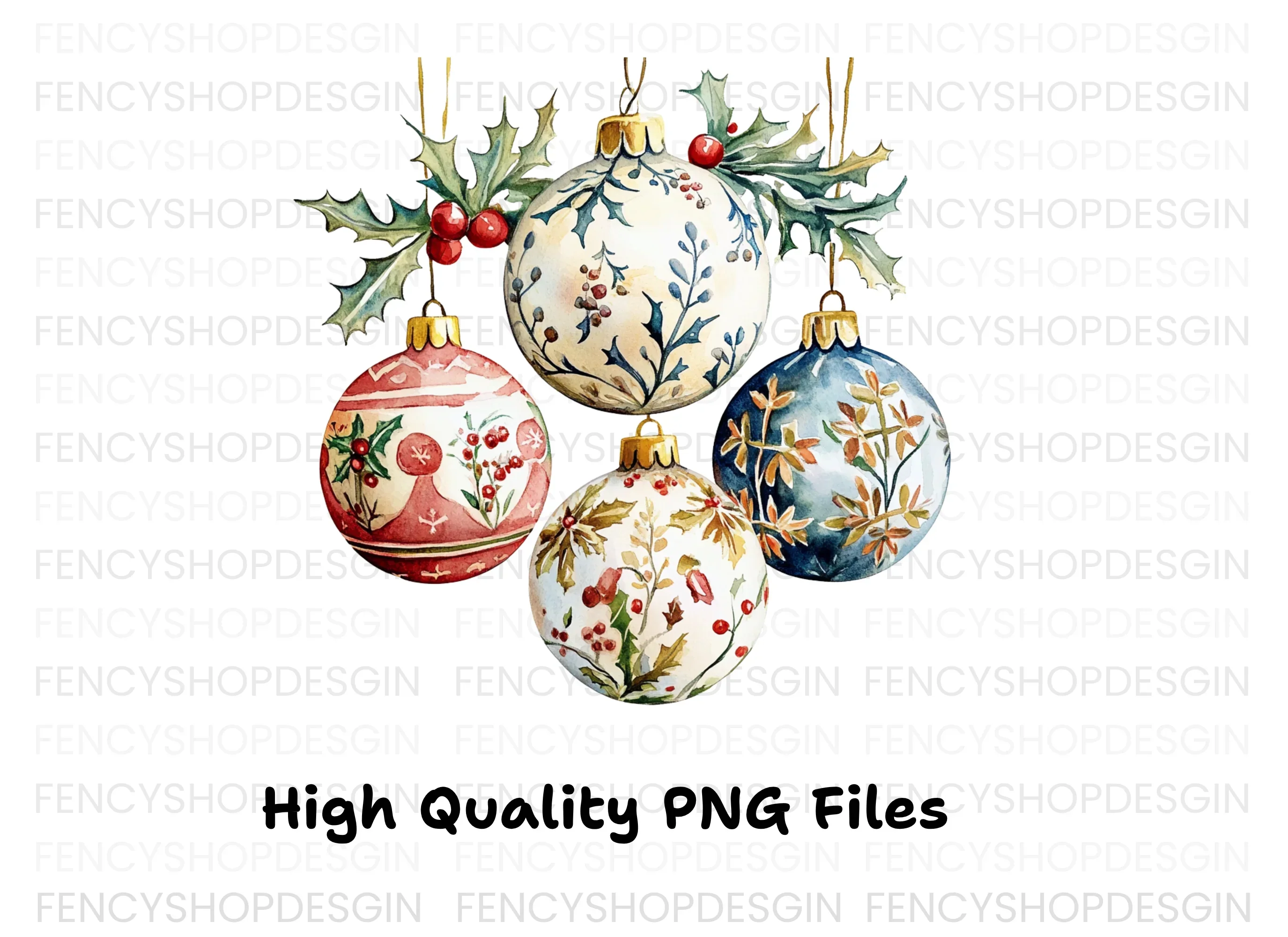 Elegant Christmas Ornaments Clipart Bundle - Image 3