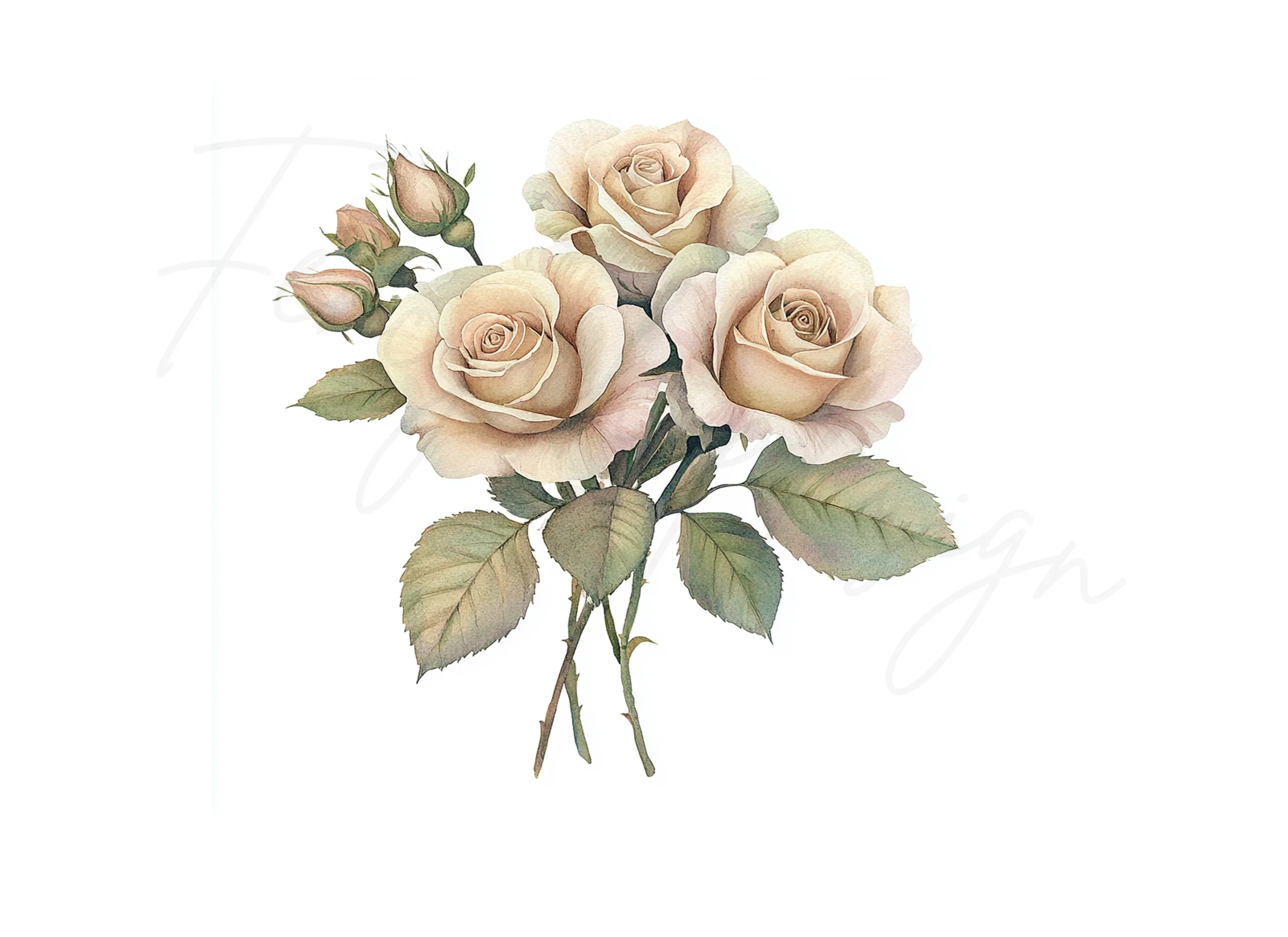 Elegant Cream Roses Clipart Bundle - Image 2