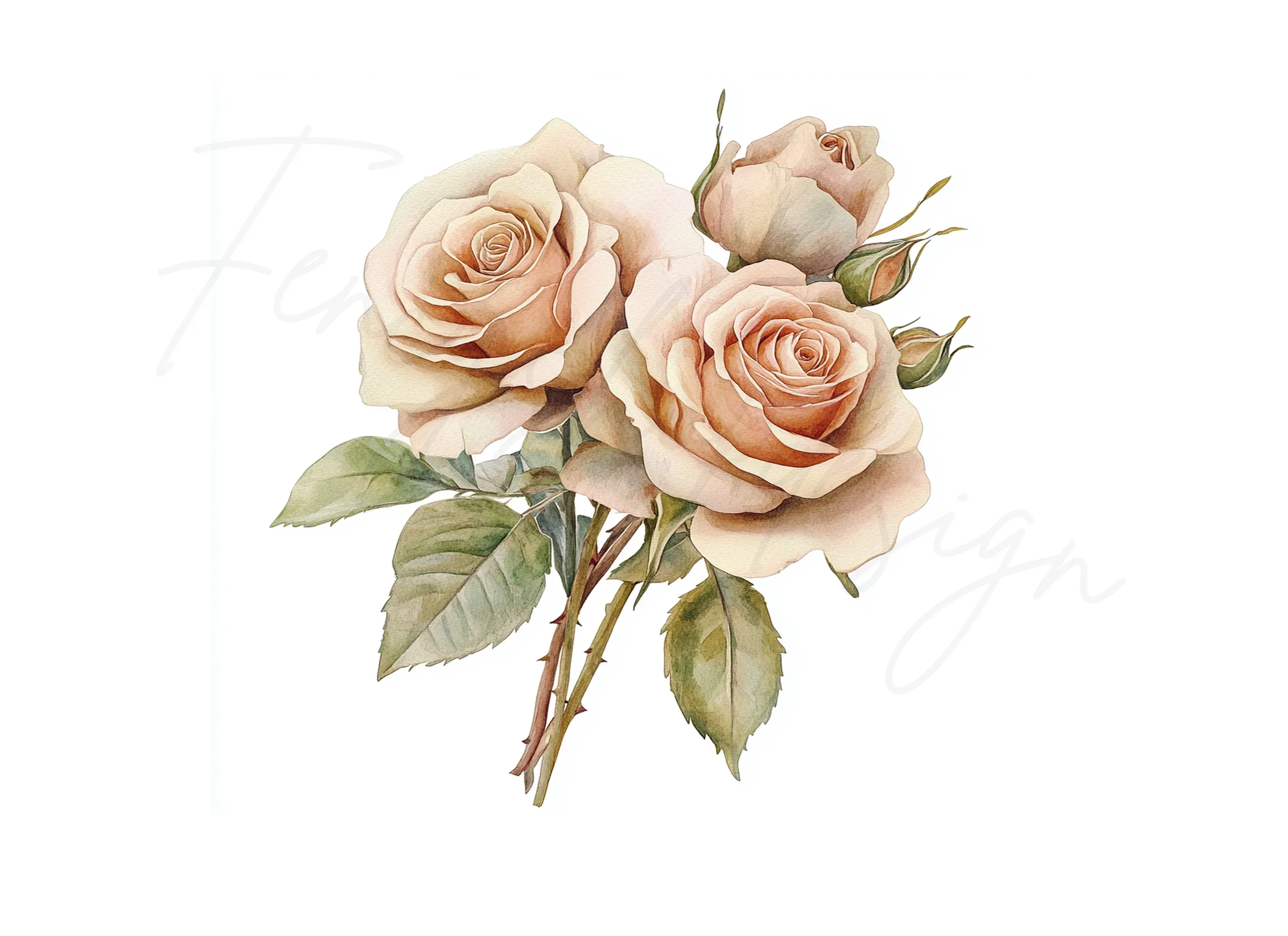 Elegant Cream Roses Clipart Bundle - Image 3