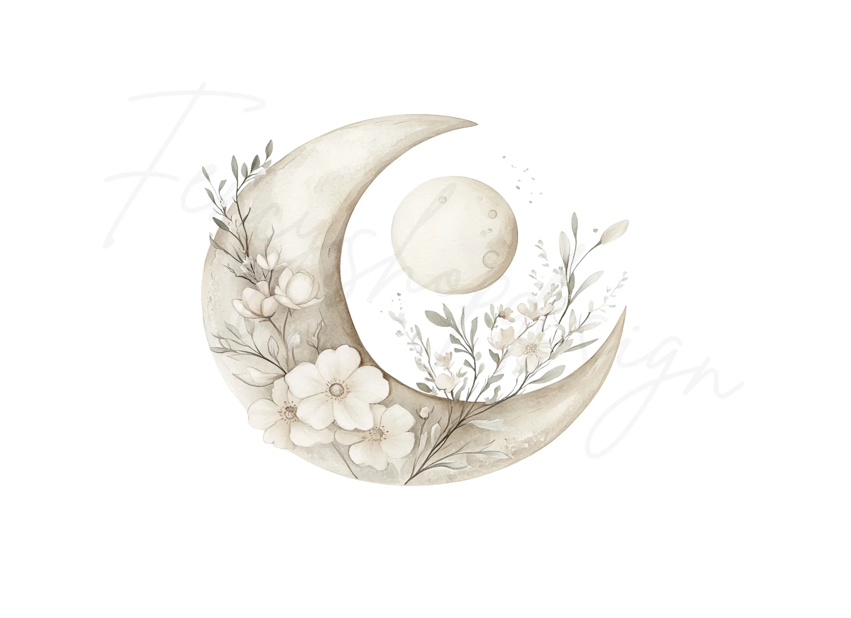 Elegant Floral Crescent Moon Clipart Bundle - Image 2