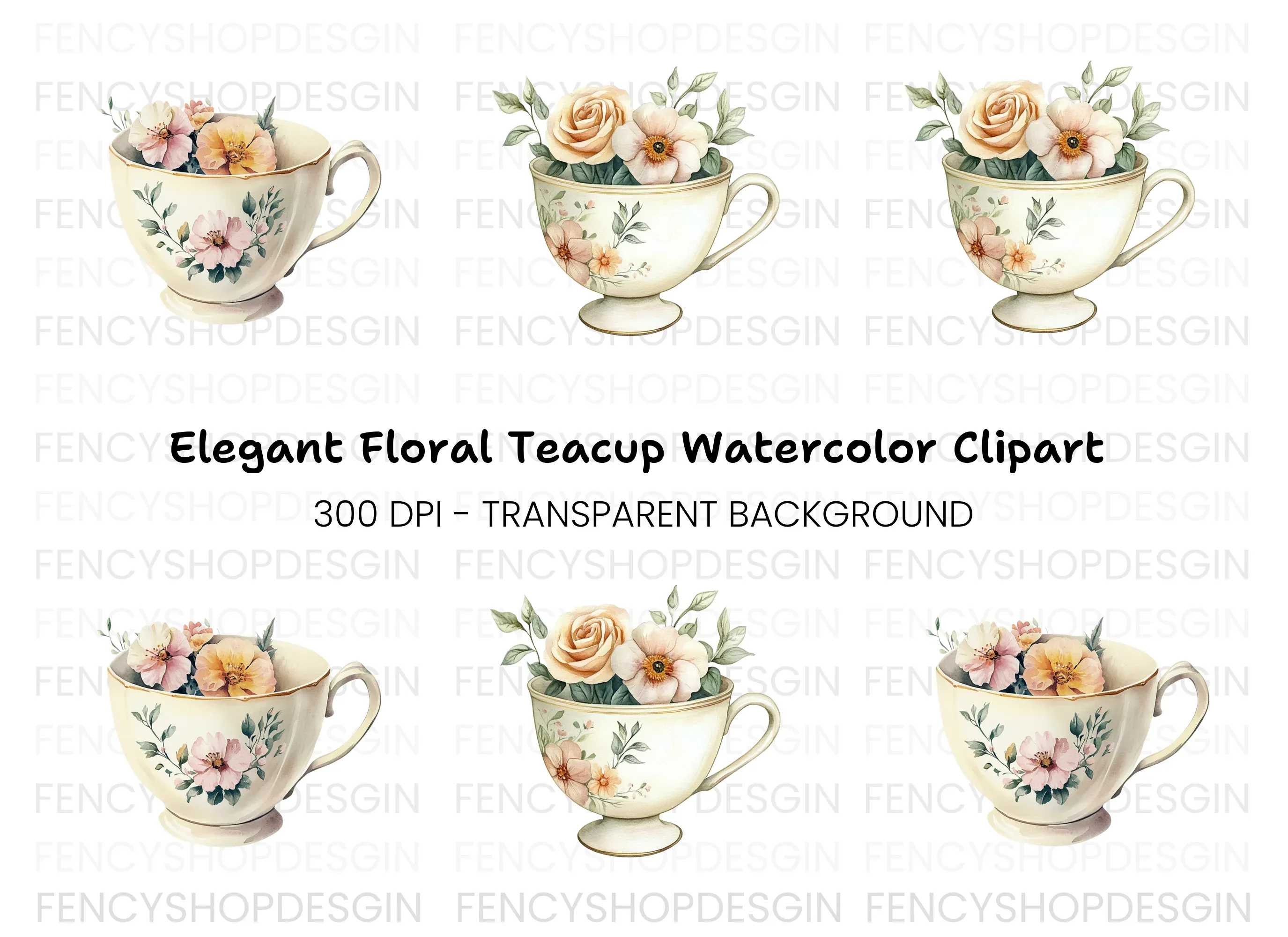 Elegant Floral Teacup Clipart Bundle