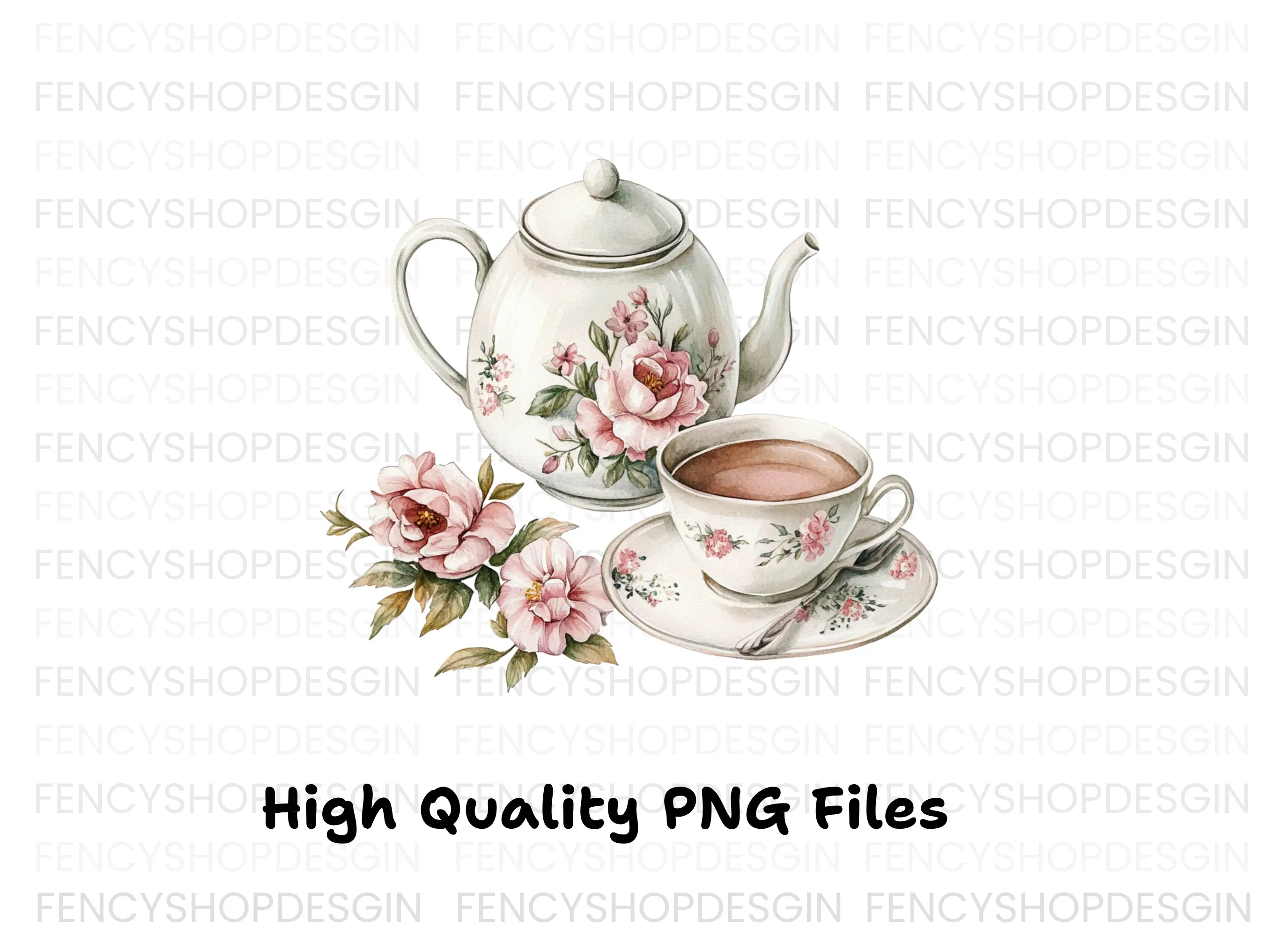 Elegant Floral Teapot and Teacup Clipart Bundle - Image 4