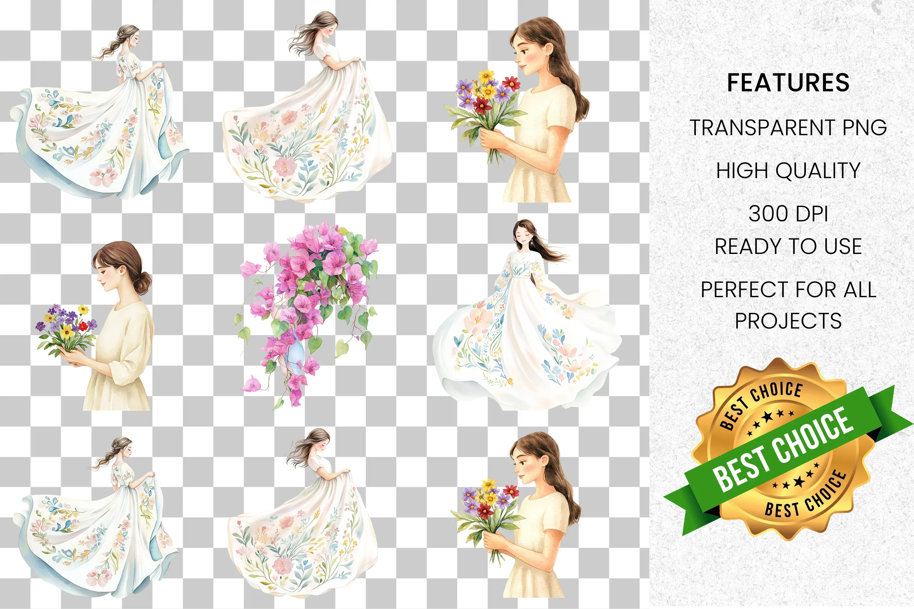 Elegant Floral Women Clipart Bundle - Image 2